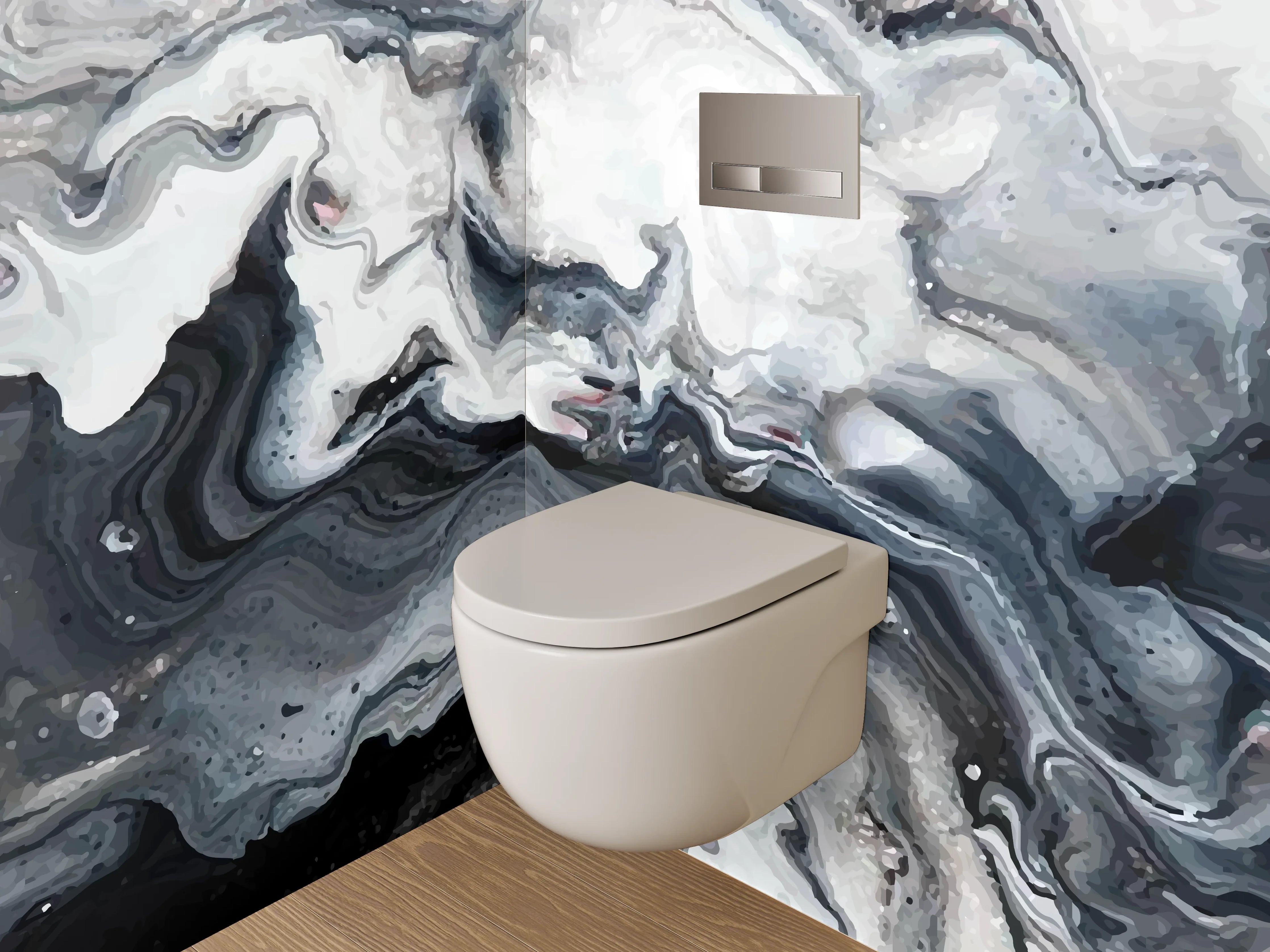 WC-Rückwand - Abstraktes Schwarz-Weiß-Marmor Design