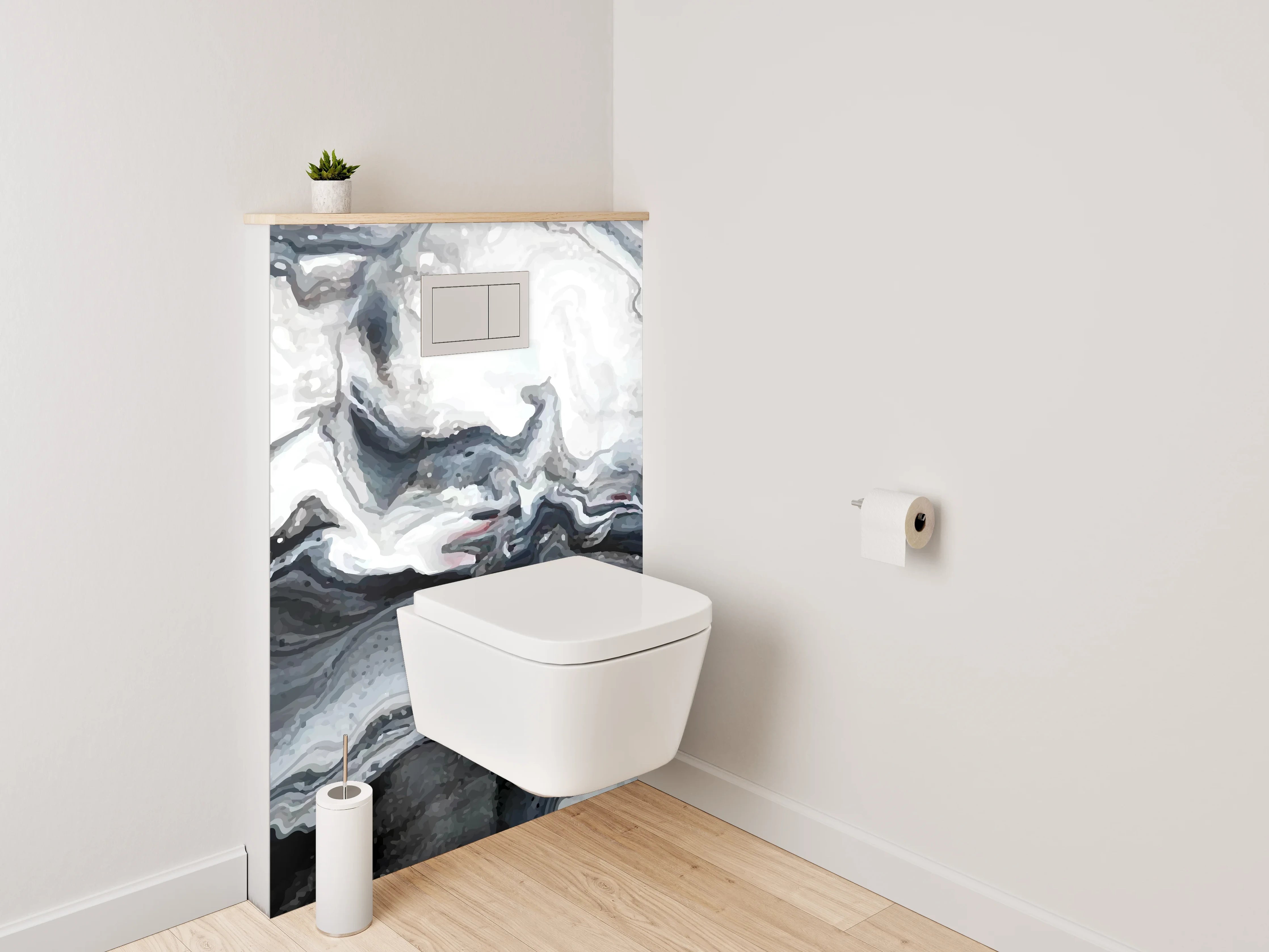 WC-Rückwand - Abstraktes Schwarz-Weiß-Marmor Design