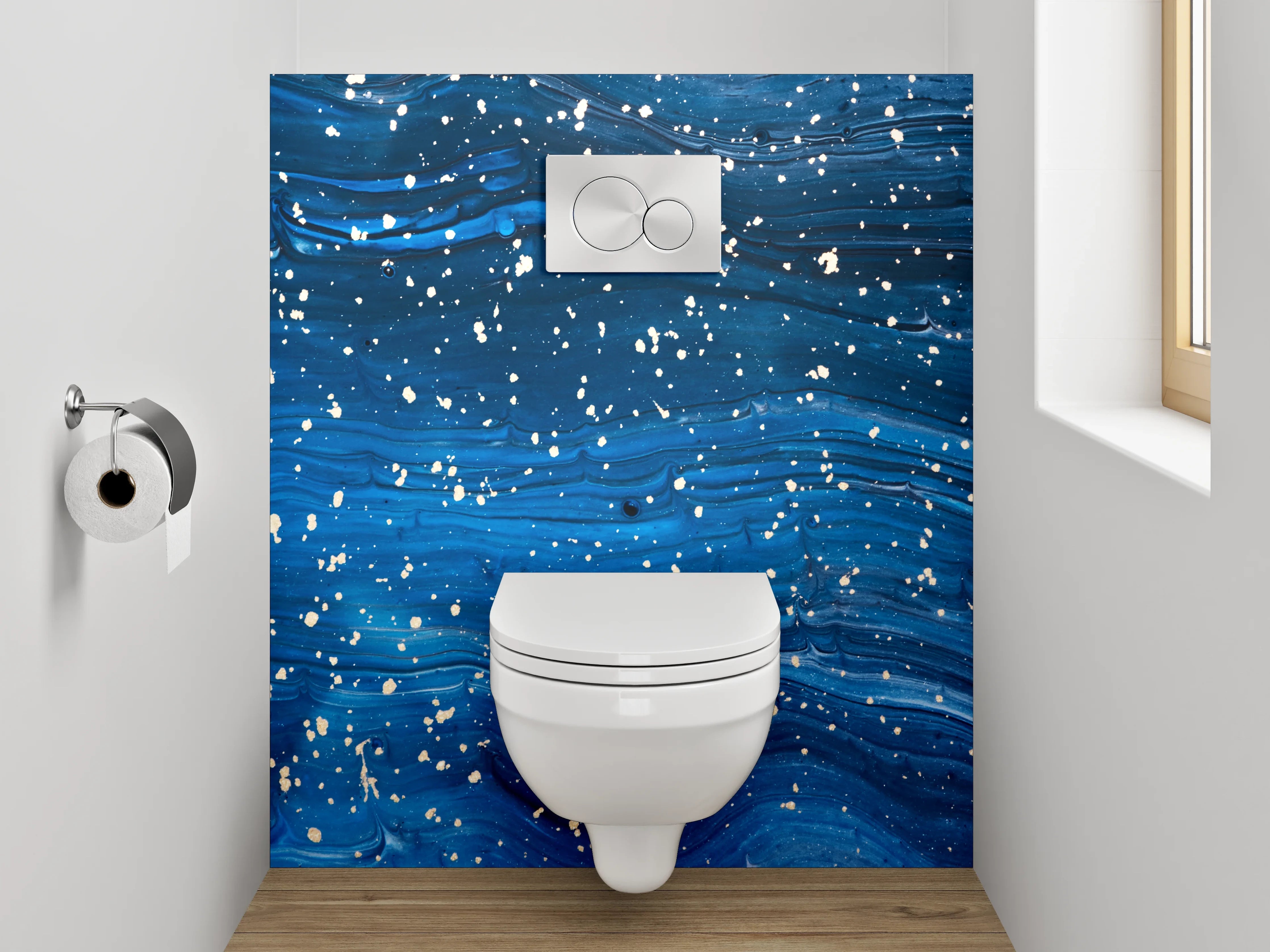 WC-Rückwand - Abstraktes Sternenhimmel Muster Blau Weiß