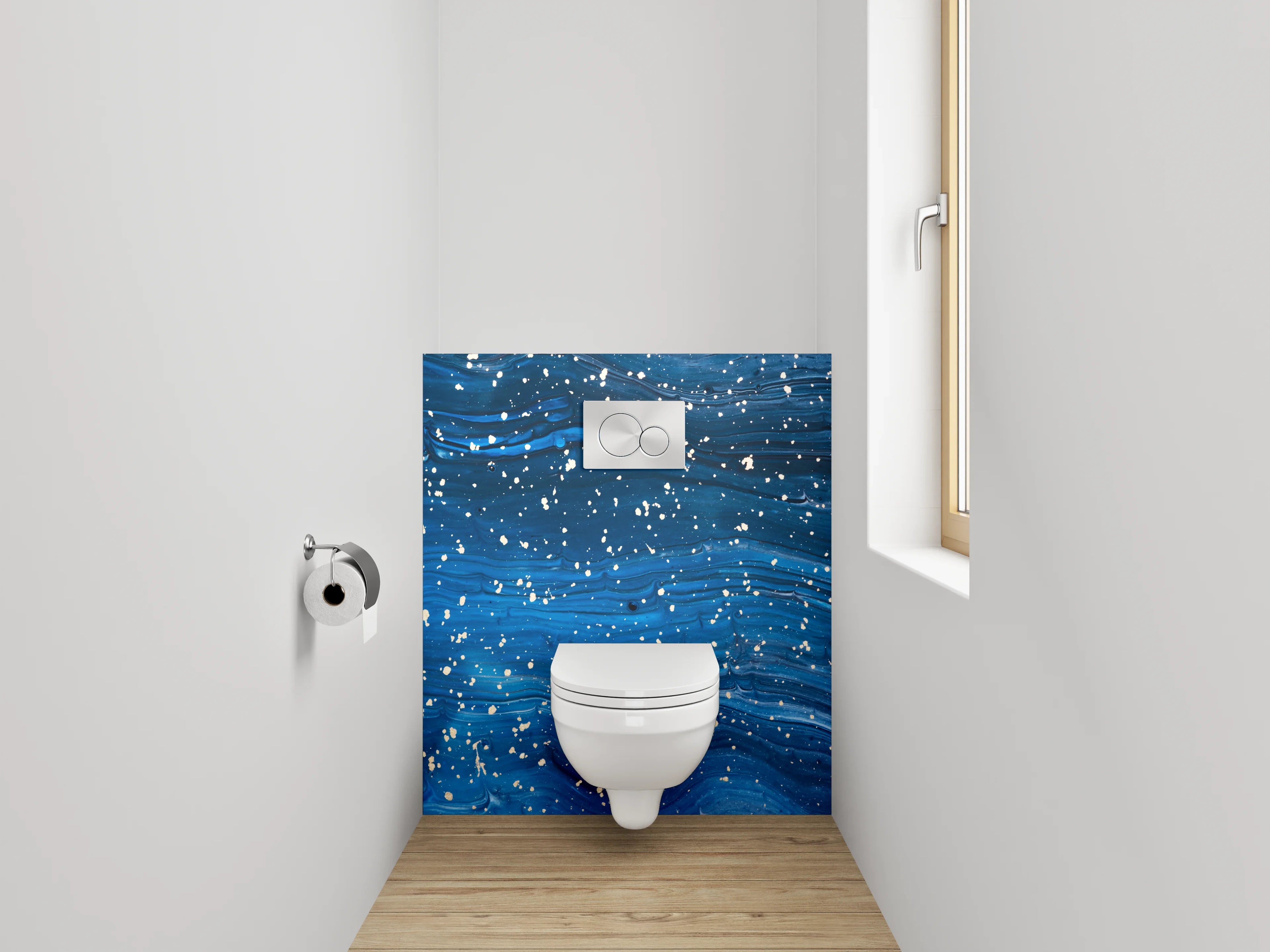 WC-Rückwand - Abstraktes Sternenhimmel Muster Blau Weiß