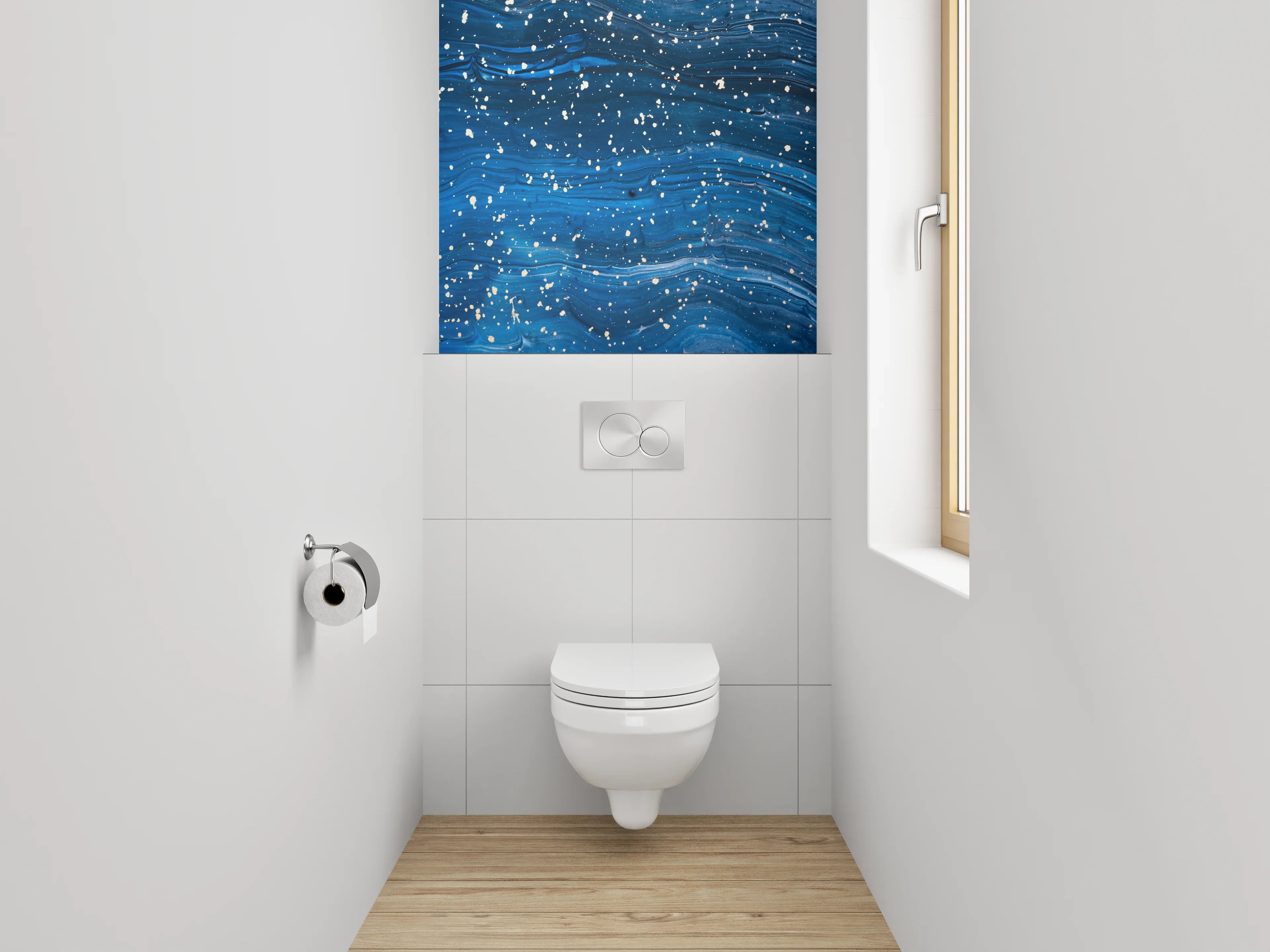 WC-Rückwand - Abstraktes Sternenhimmel Muster Blau Weiß