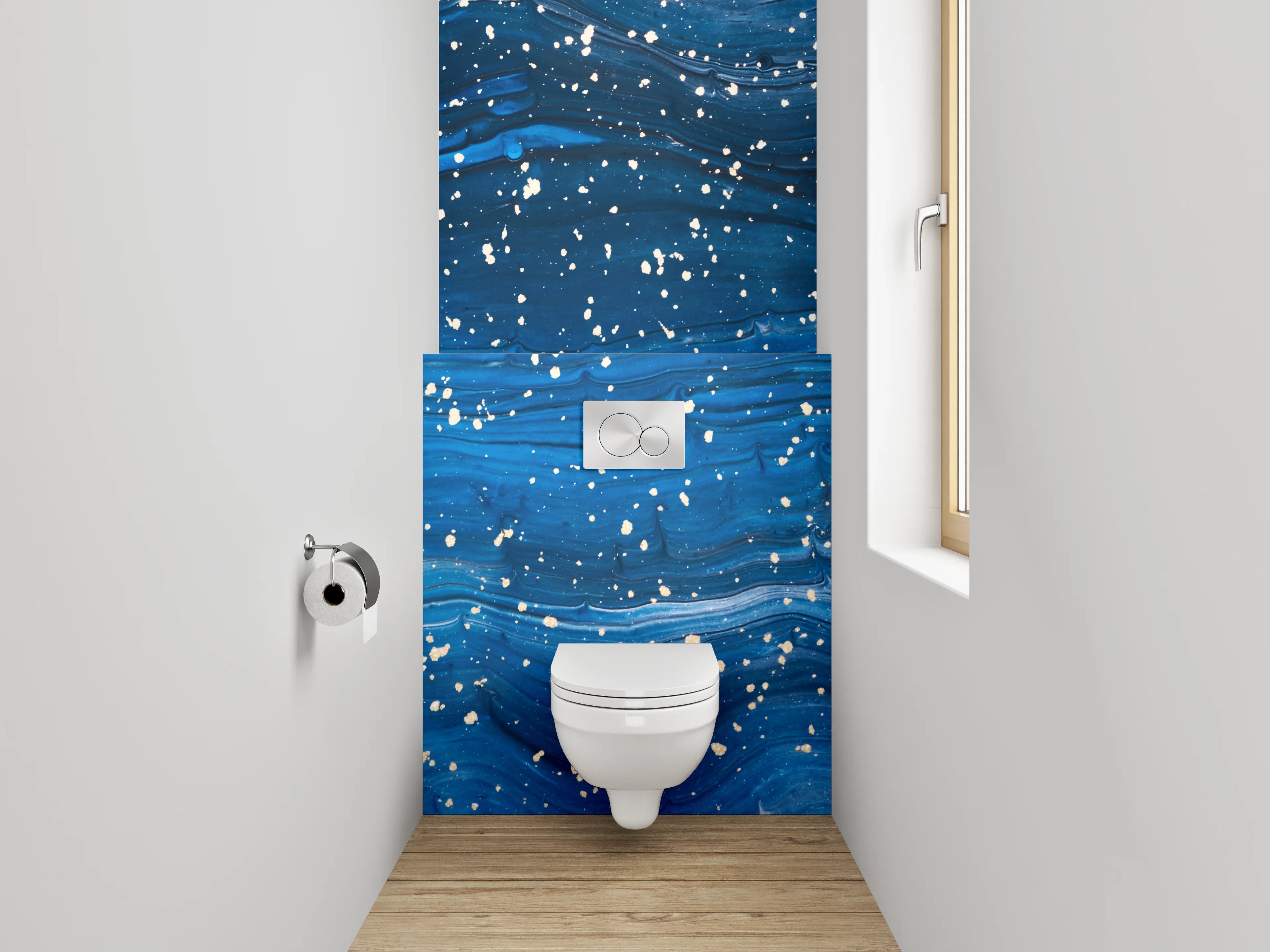 WC-Rückwand - Abstraktes Sternenhimmel Muster Blau Weiß