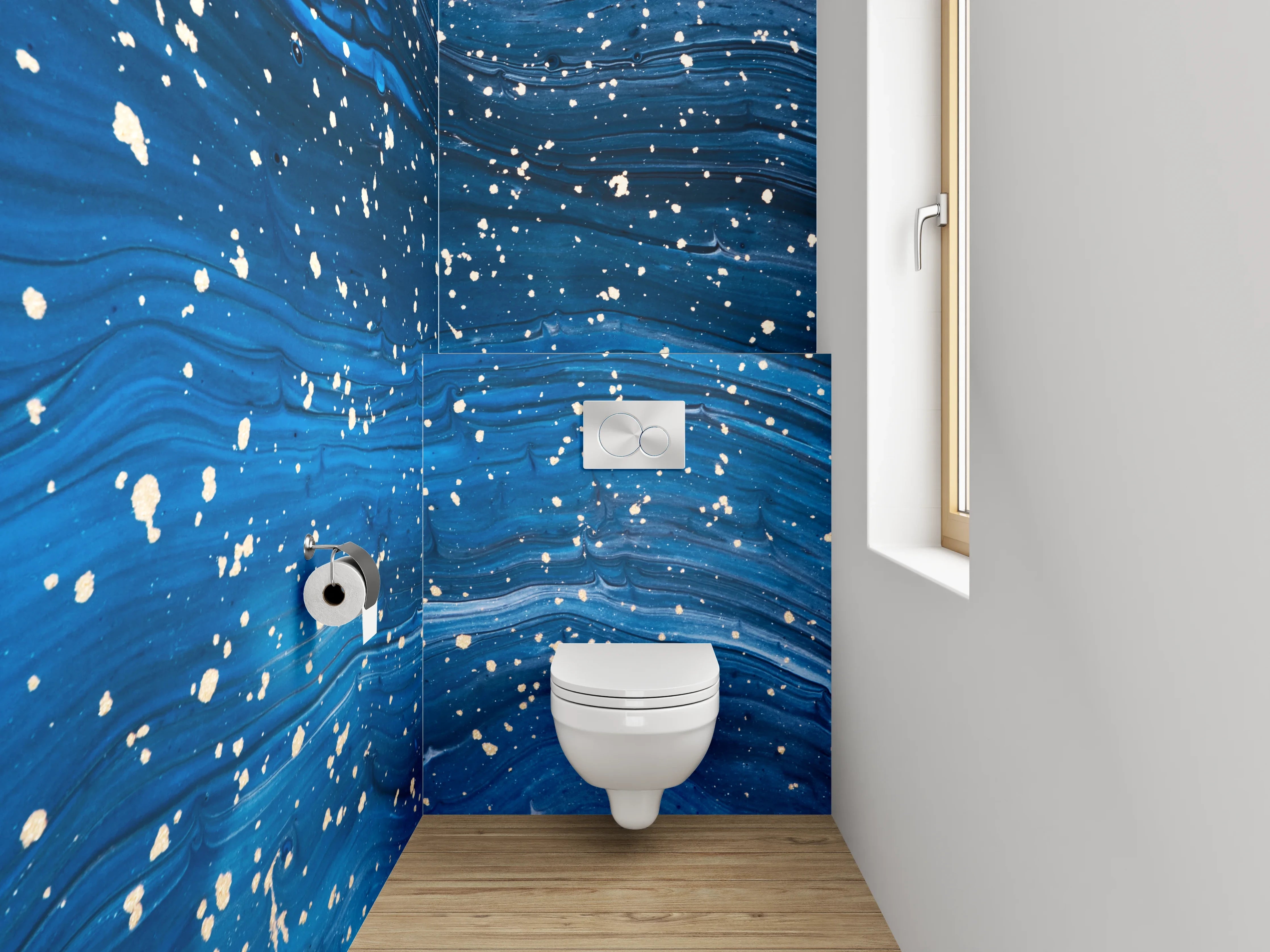 WC-Rückwand - Abstraktes Sternenhimmel Muster Blau Weiß