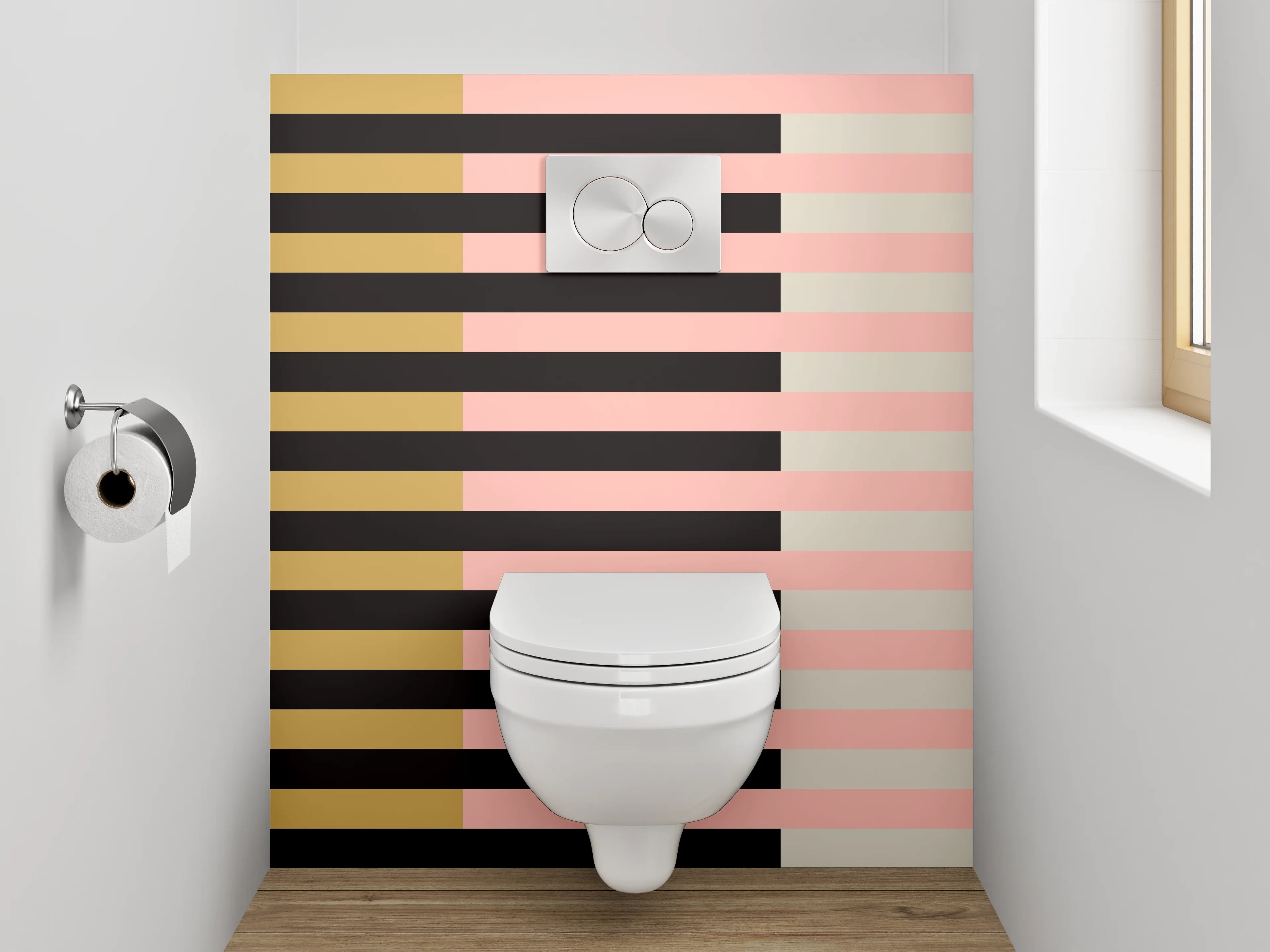 WC-Rückwand - Abstraktes Streifenmuster Pastell Gold