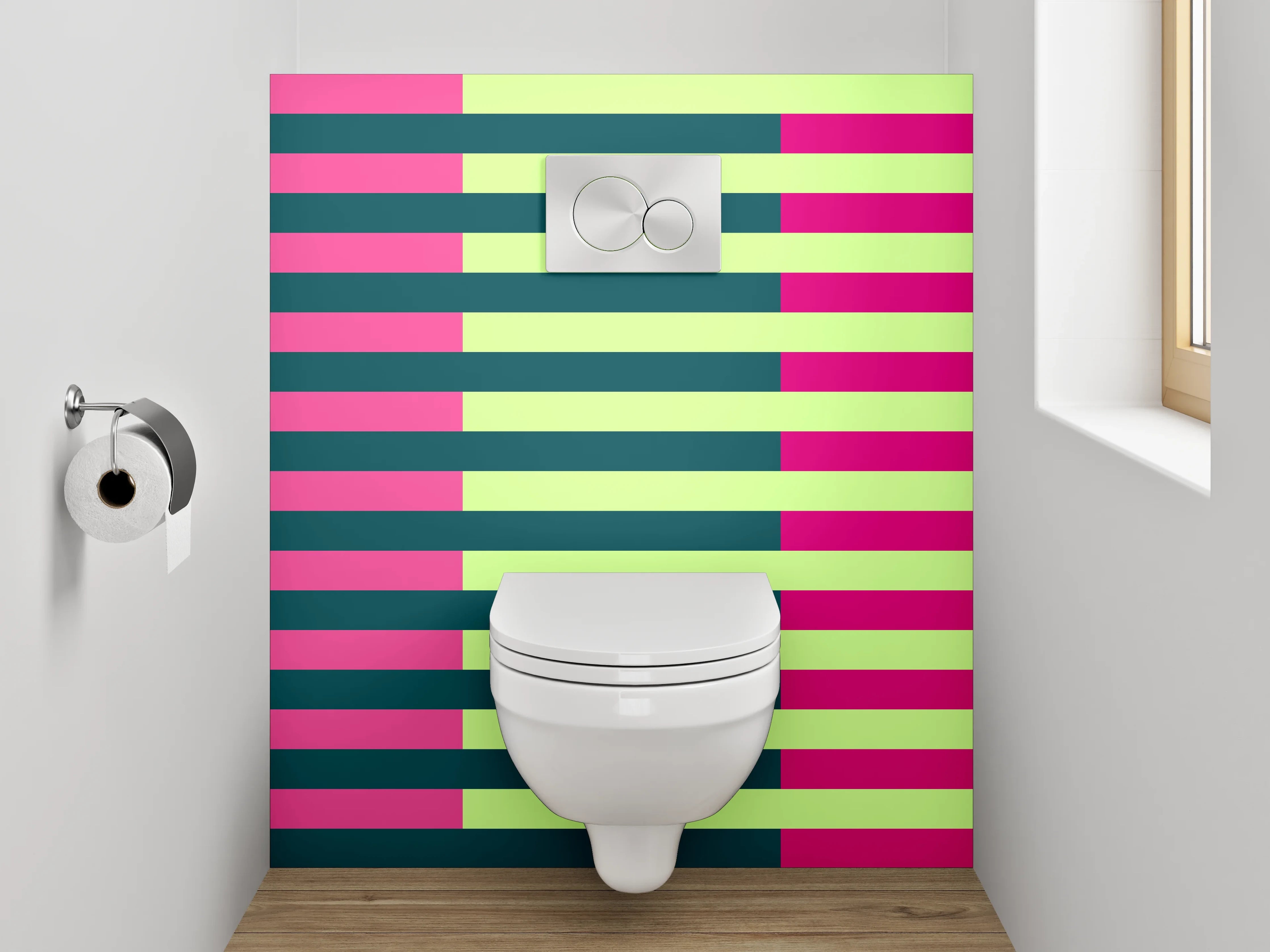 WC-Rückwand - Abstraktes Streifenmuster in Pink und Grün