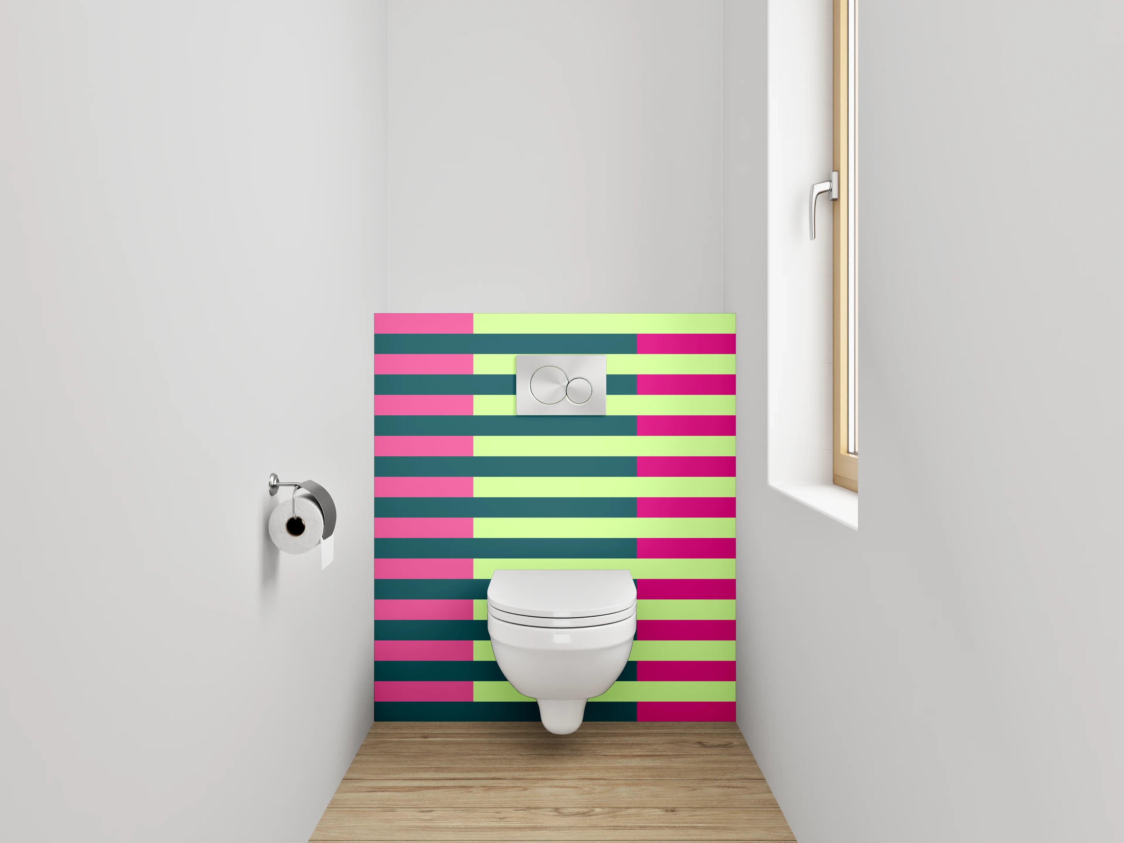 WC-Rückwand - Abstraktes Streifenmuster in Pink und Grün
