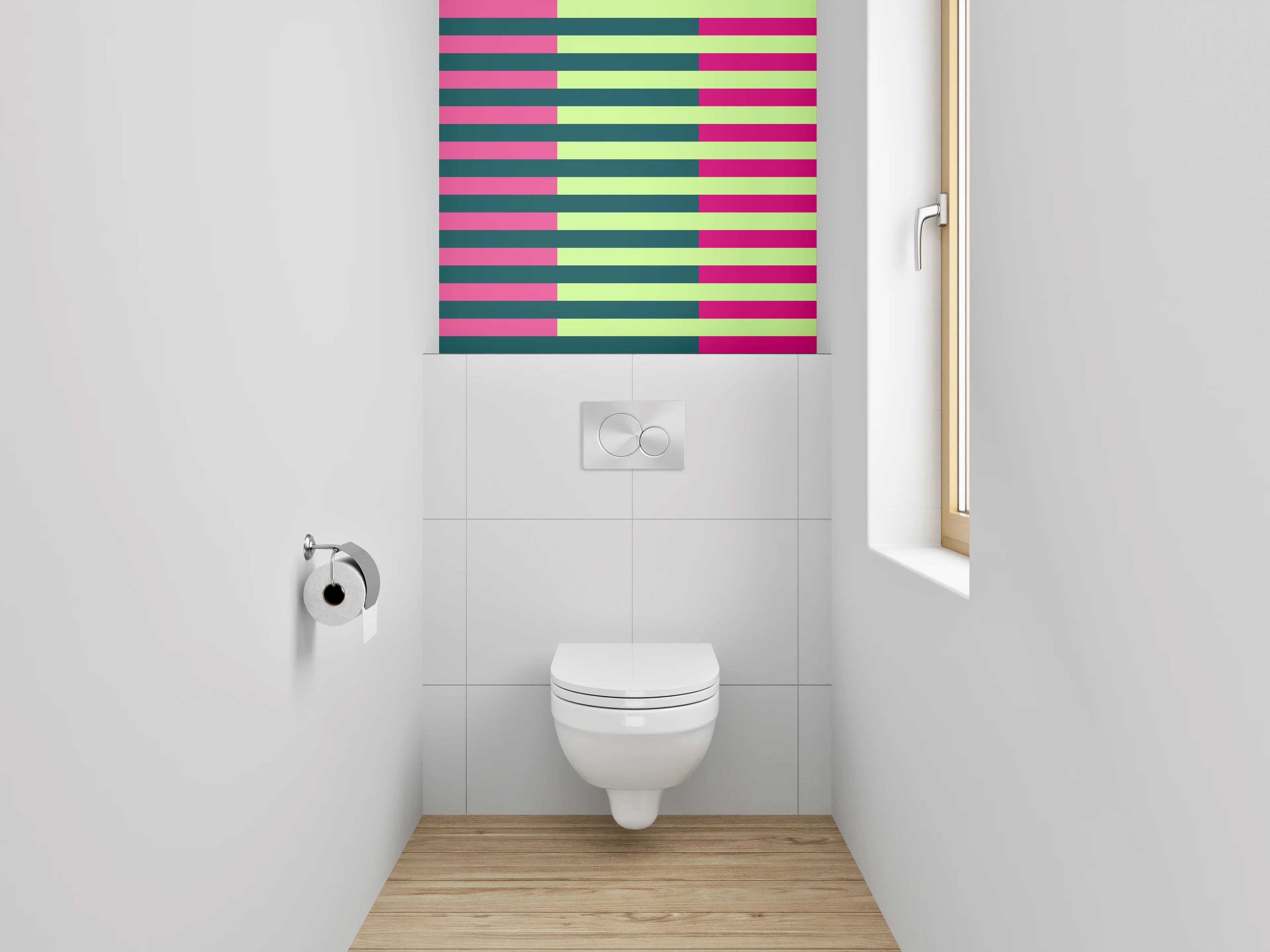 WC-Rückwand - Abstraktes Streifenmuster in Pink und Grün