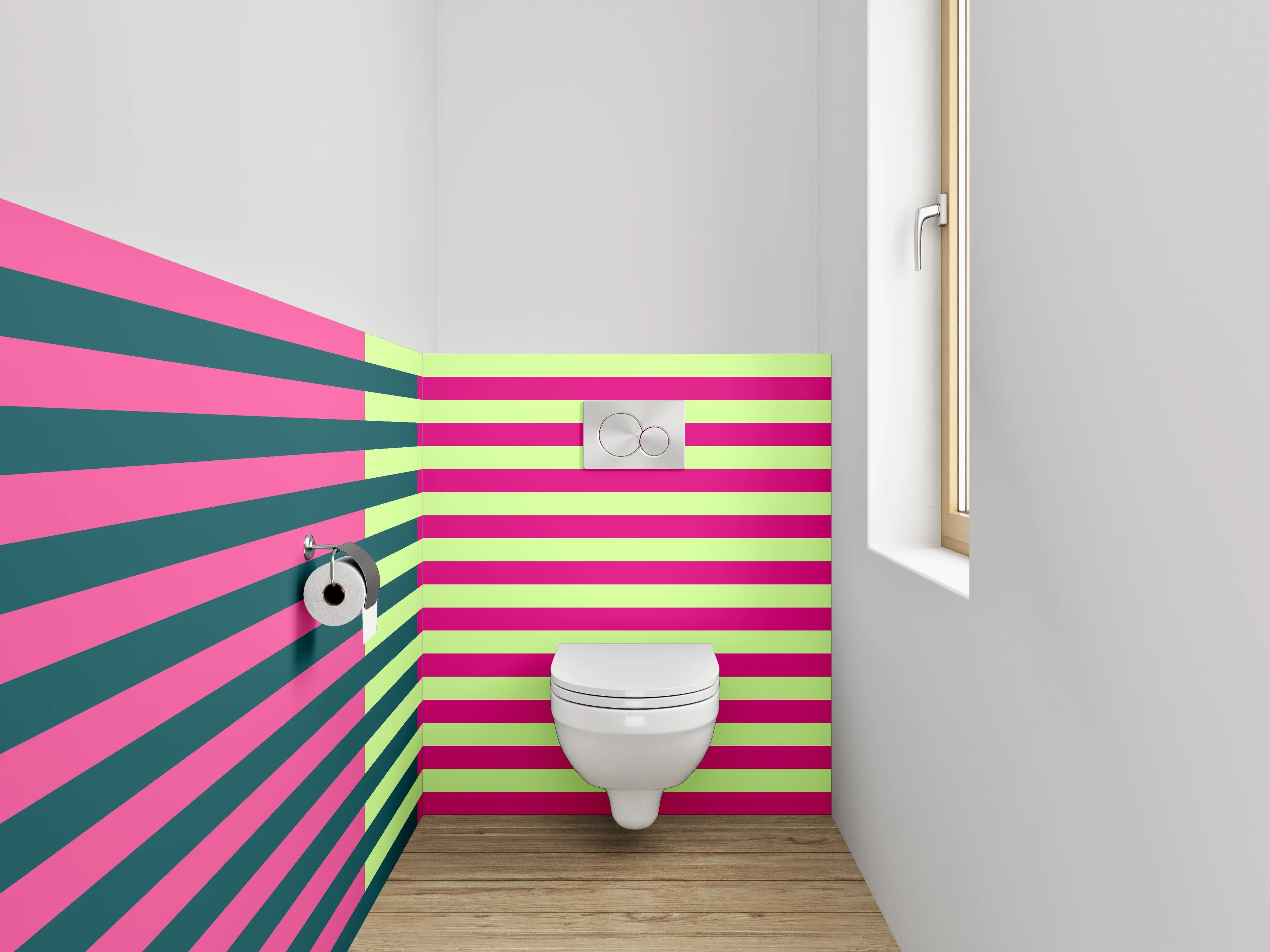 WC-Rückwand - Abstraktes Streifenmuster in Pink und Grün
