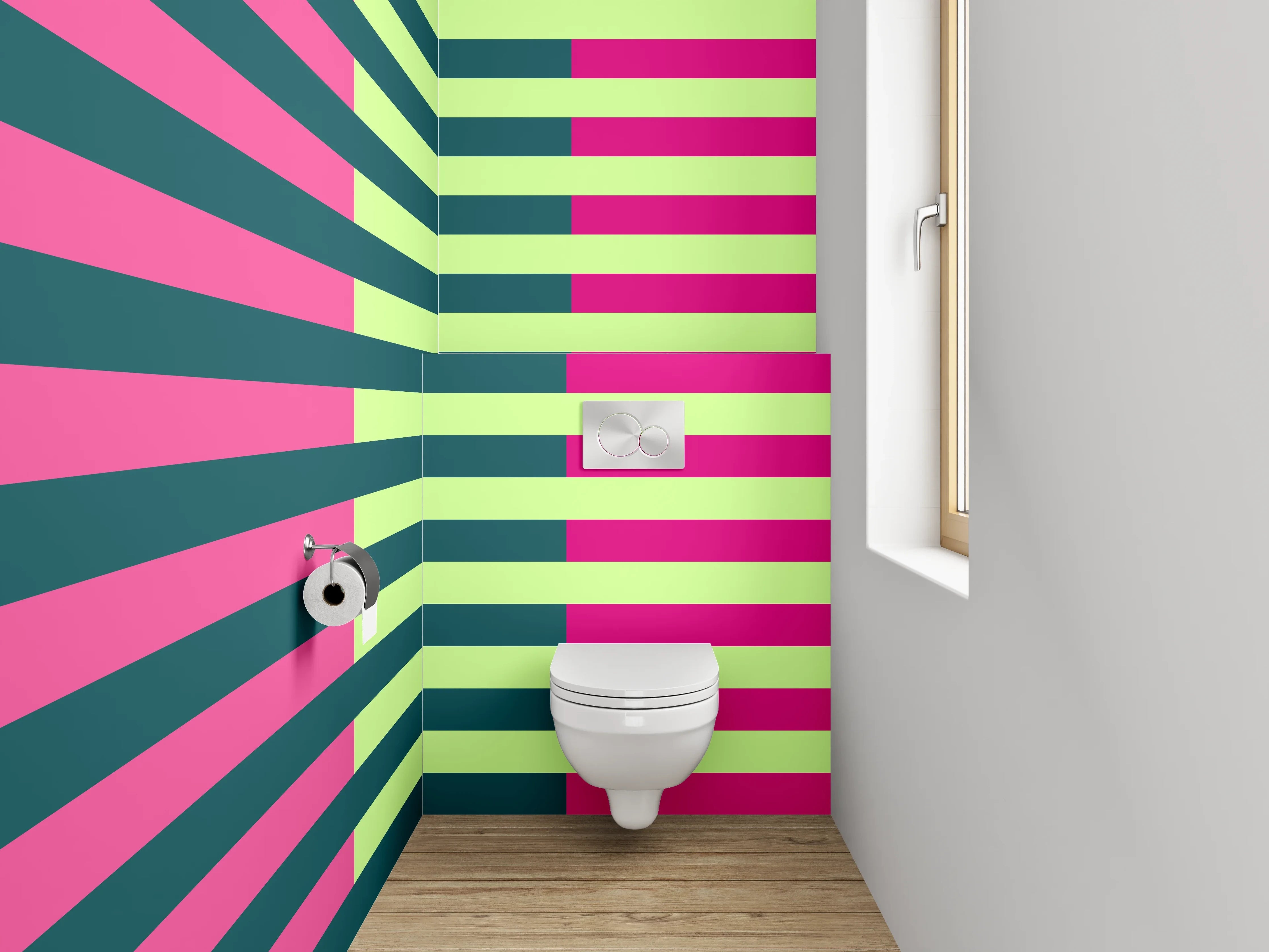 WC-Rückwand - Abstraktes Streifenmuster in Pink und Grün