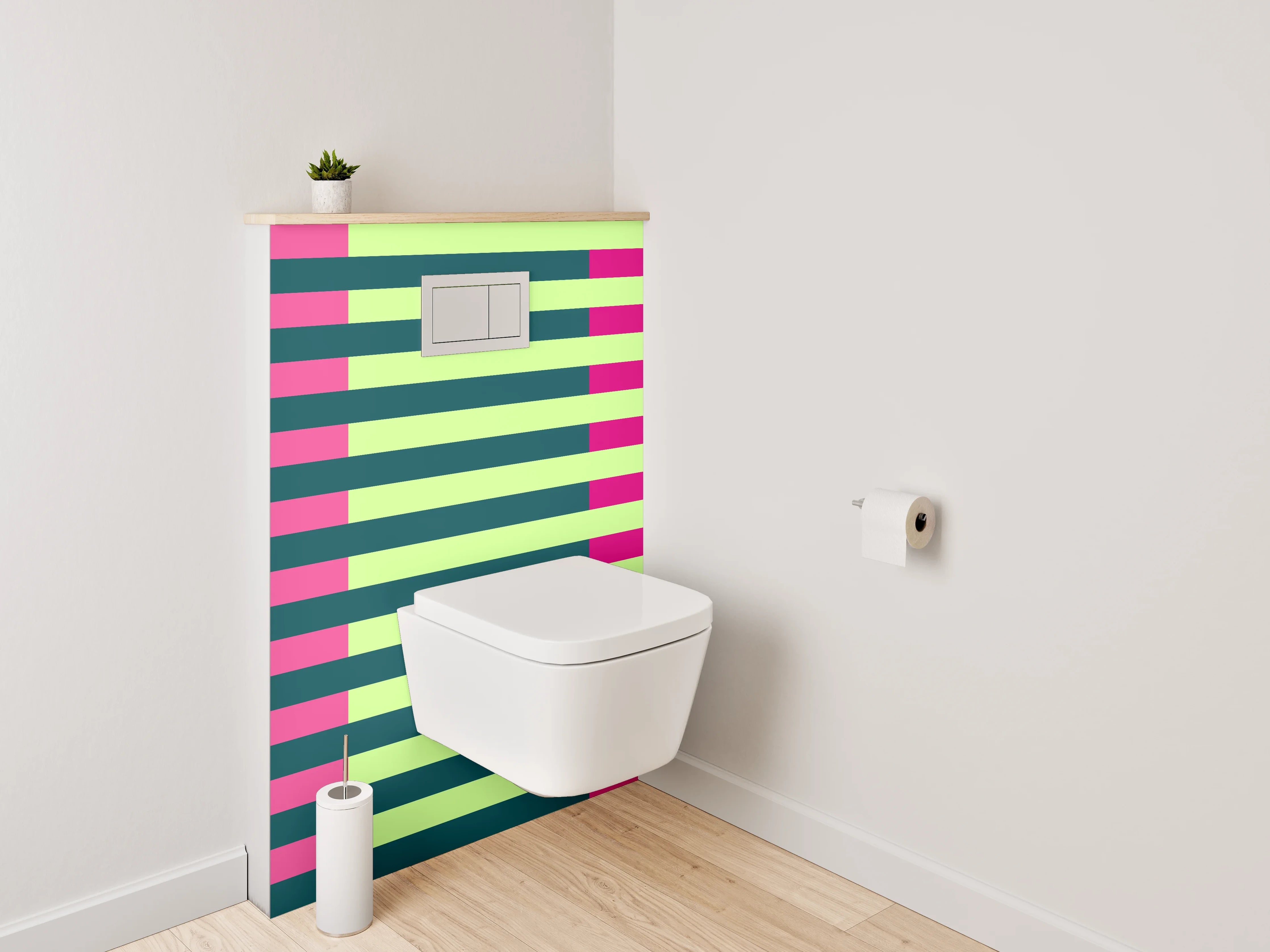 WC-Rückwand - Abstraktes Streifenmuster in Pink und Grün