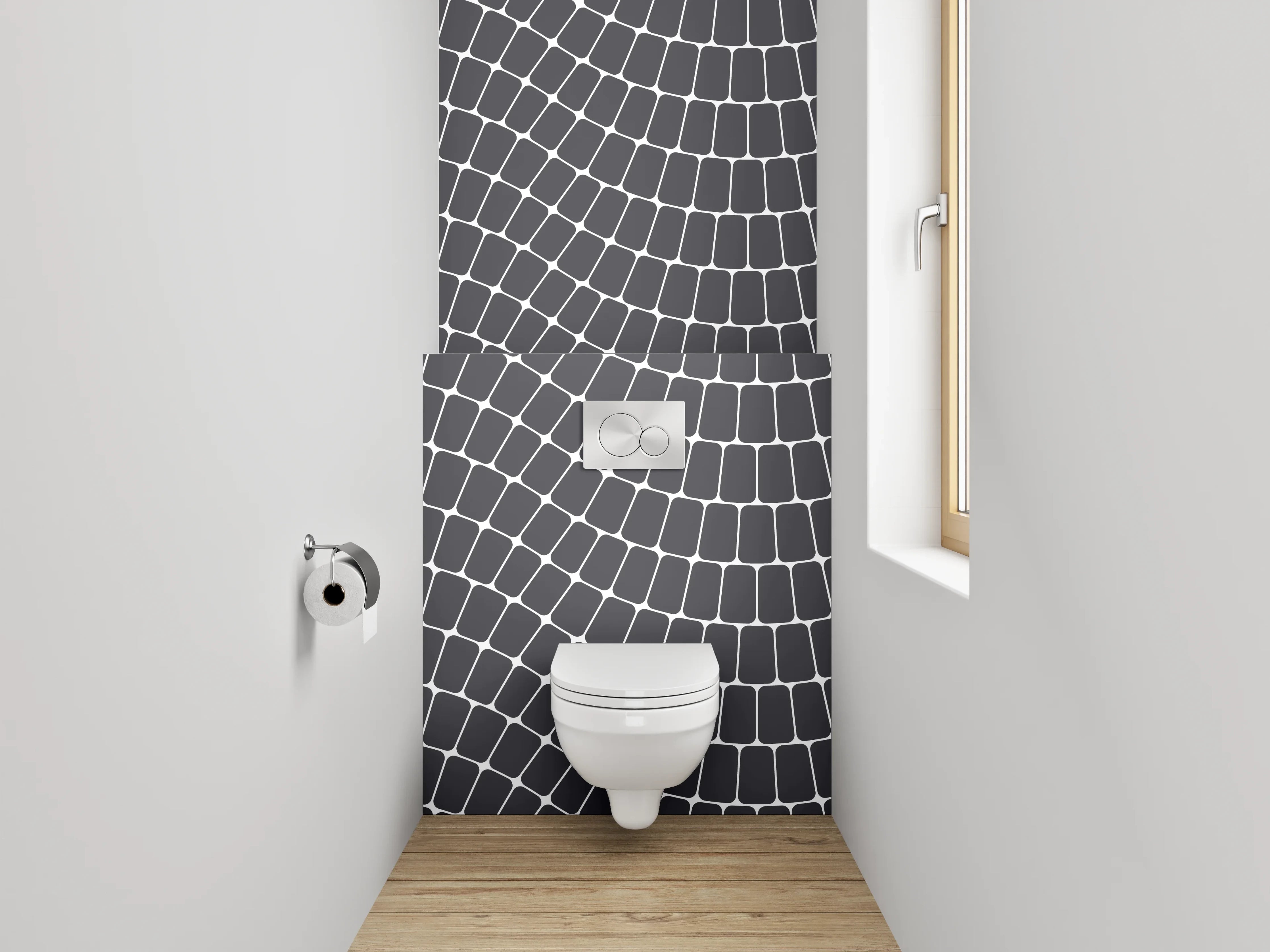 WC-Rückwand - Abstraktes Wellenmuster Schwarz-Weiß