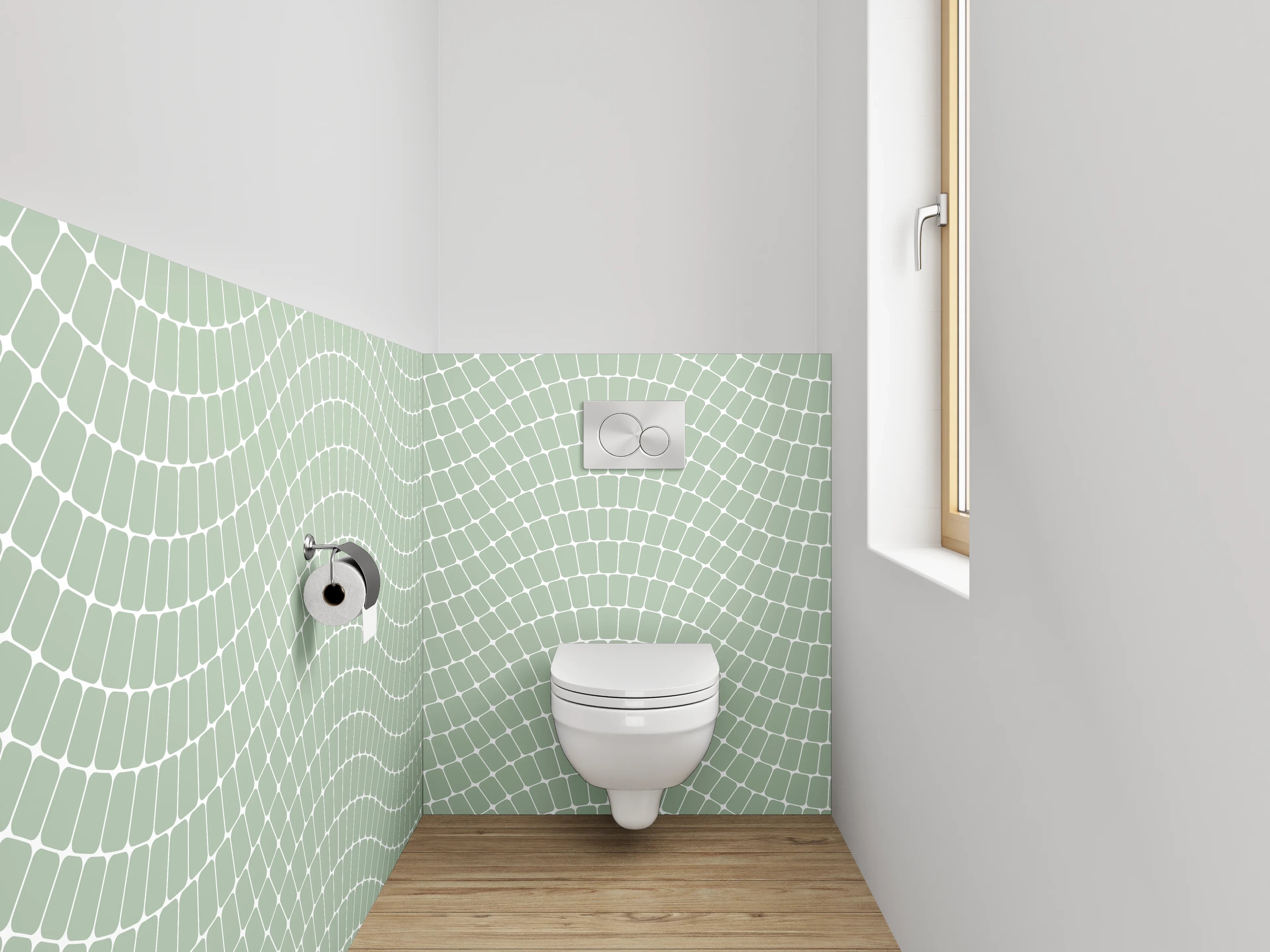WC-Rückwand - Abstraktes Wellenmuster in Hellgrün