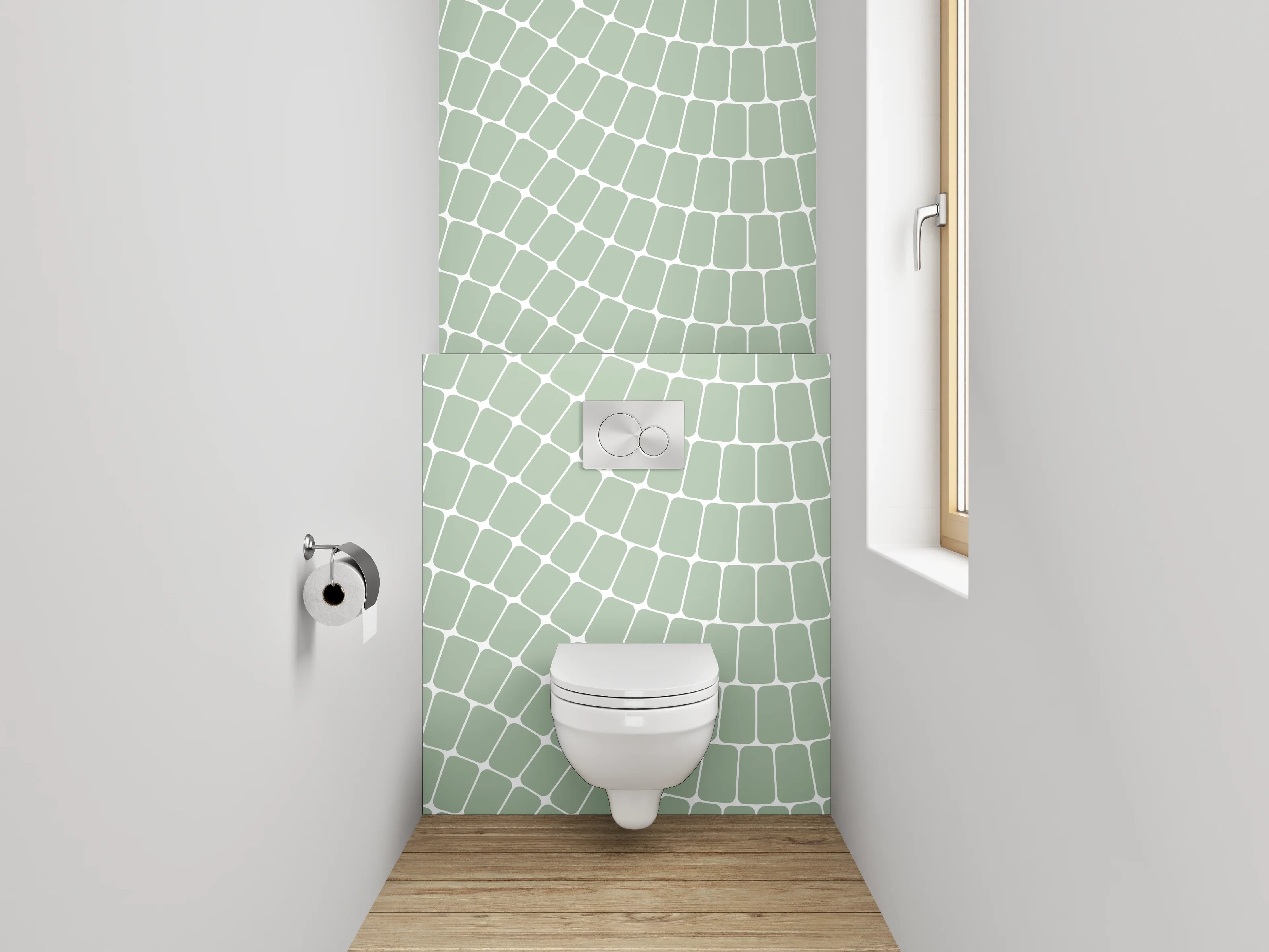 WC-Rückwand - Abstraktes Wellenmuster in Hellgrün
