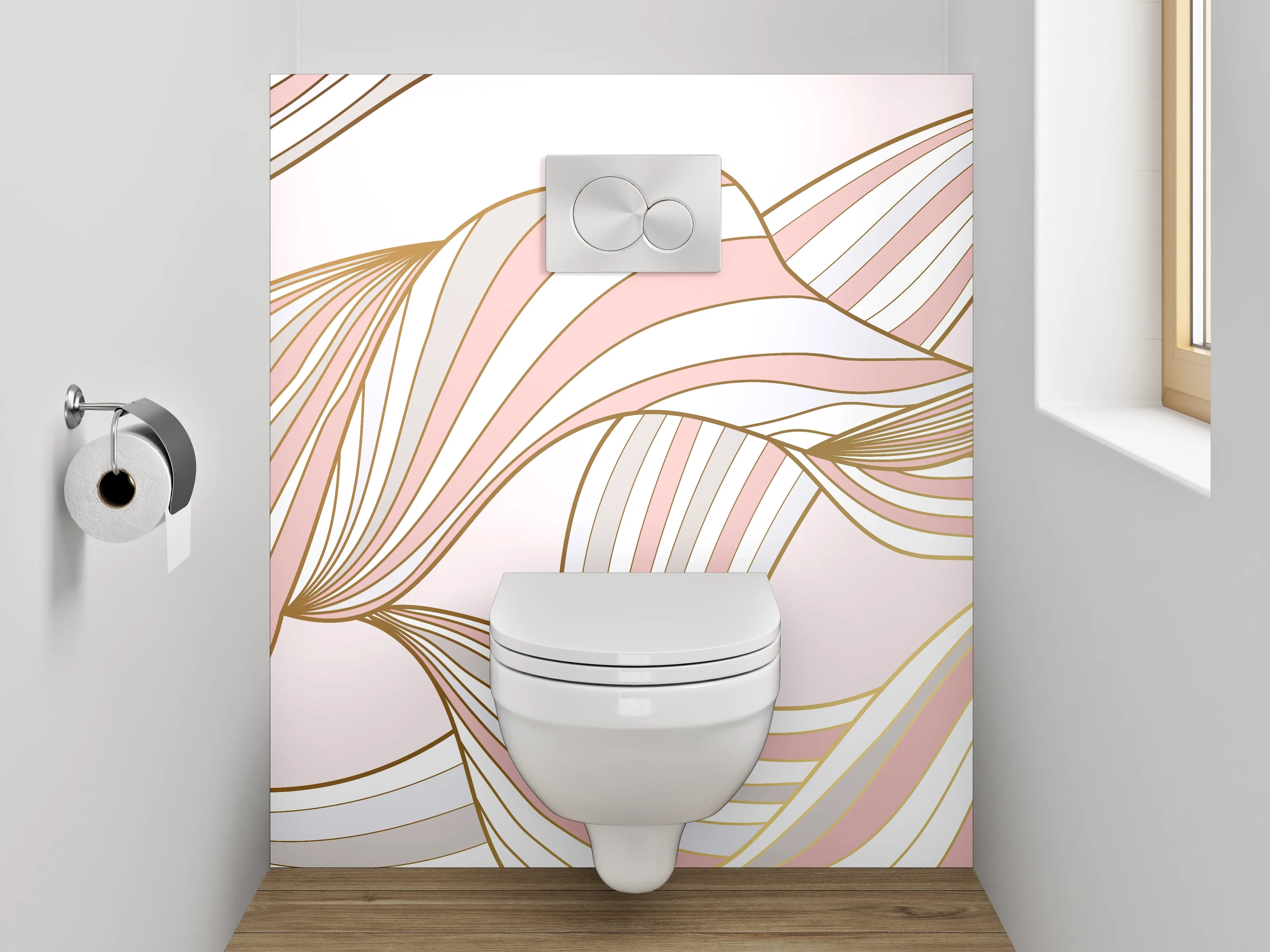 WC-Rückwand - Abstraktes Wellenmuster in Pastellfarben
