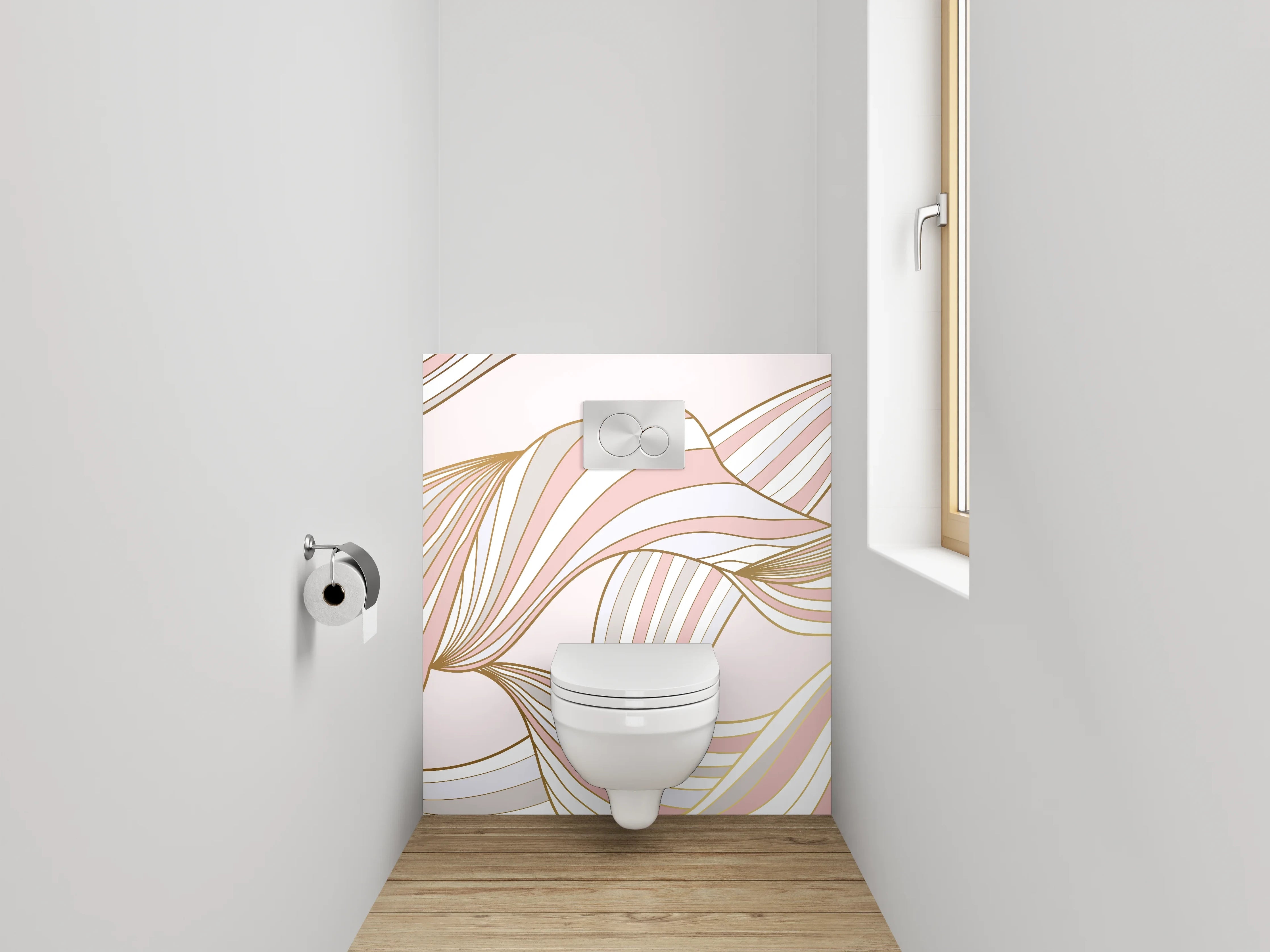 WC-Rückwand - Abstraktes Wellenmuster in Pastellfarben