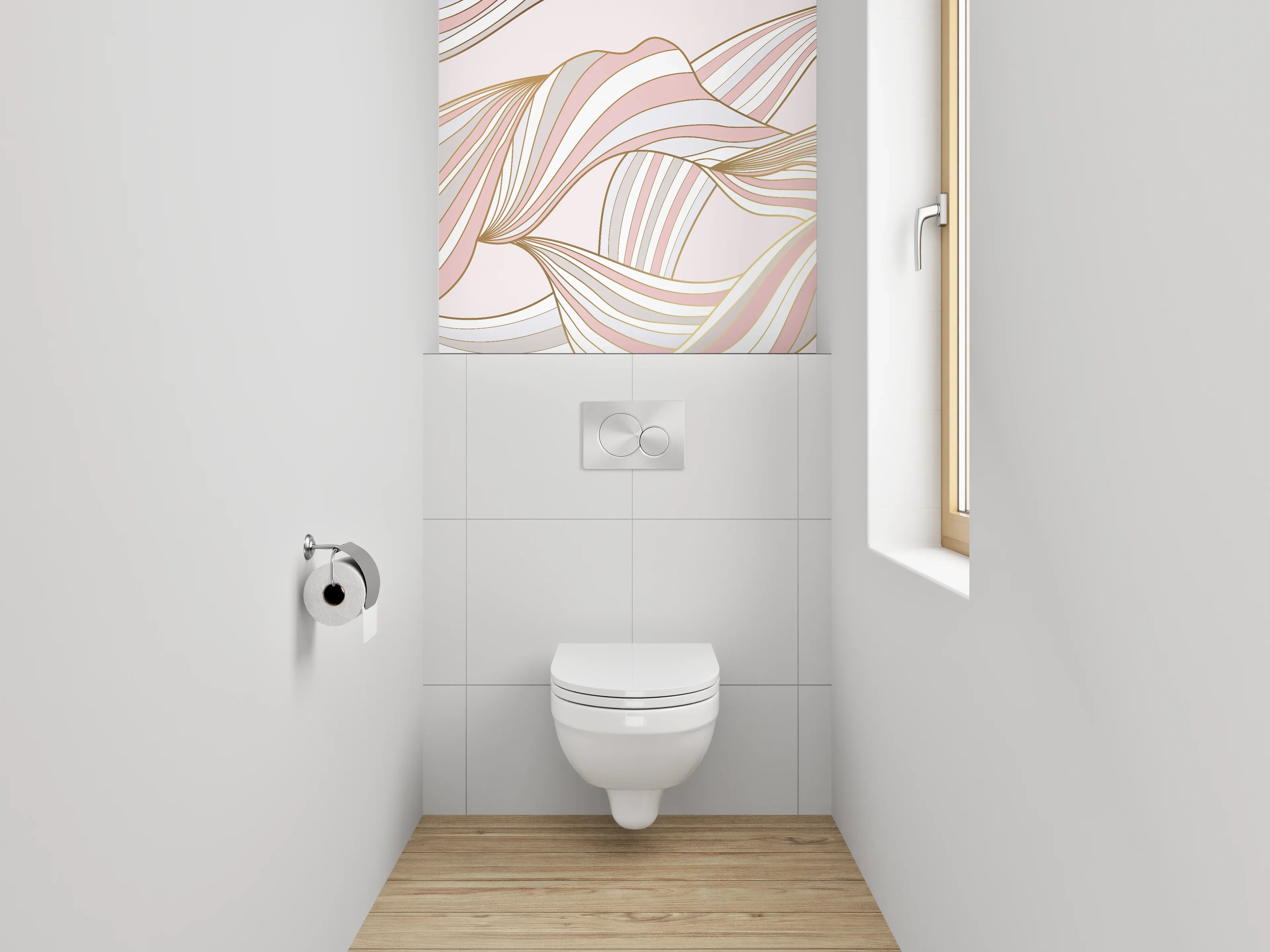 WC-Rückwand - Abstraktes Wellenmuster in Pastellfarben