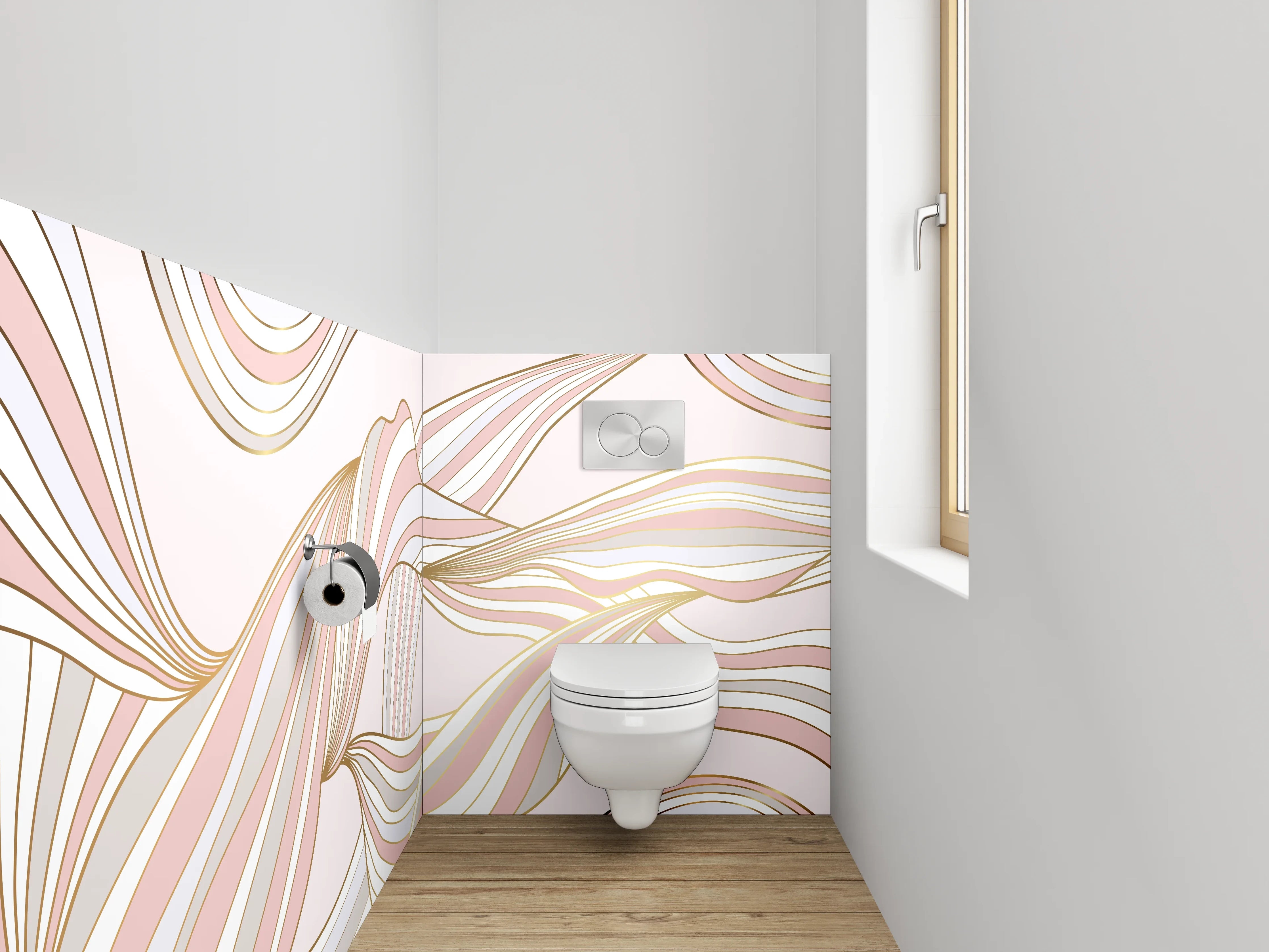 WC-Rückwand - Abstraktes Wellenmuster in Pastellfarben