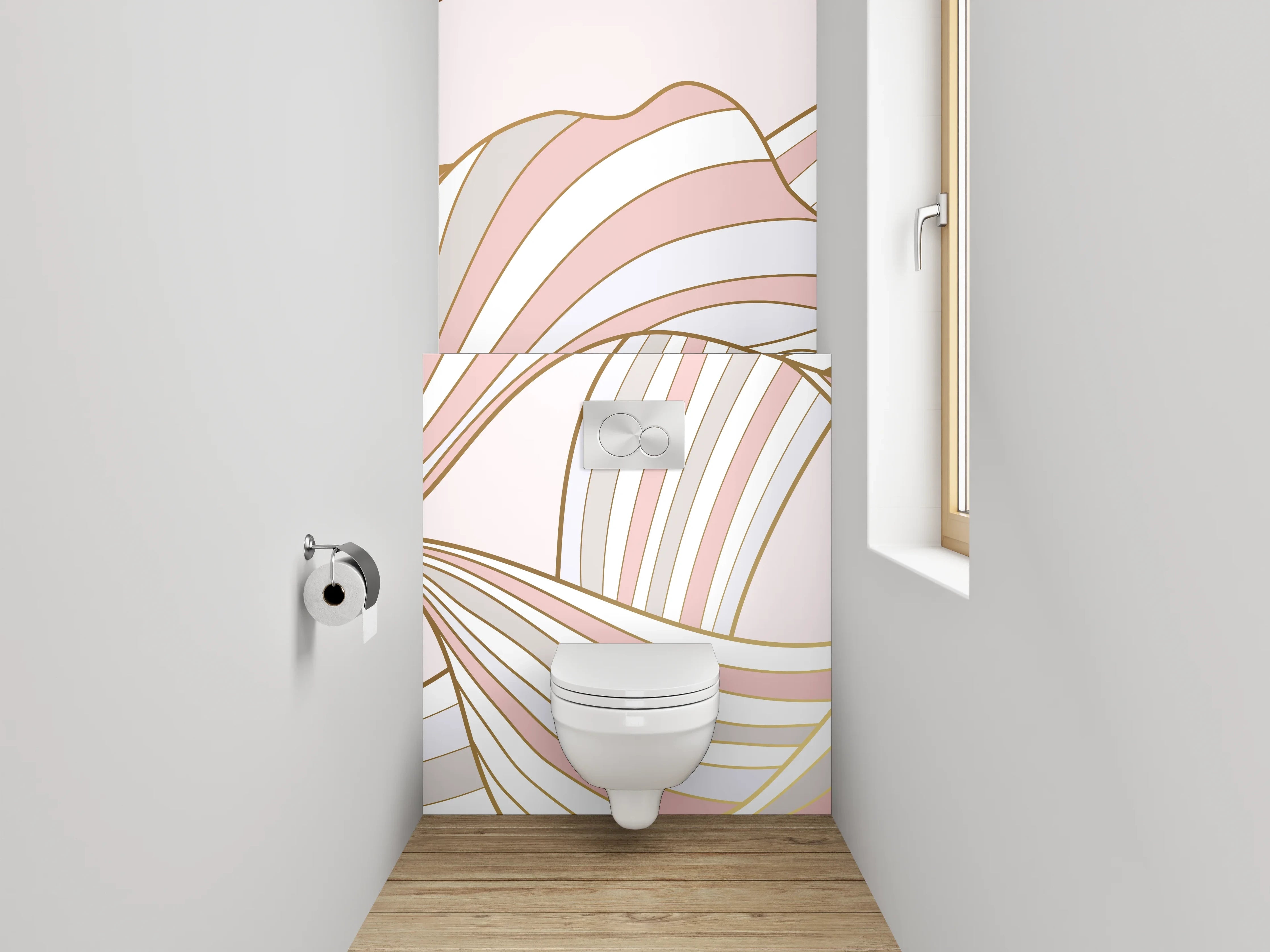 WC-Rückwand - Abstraktes Wellenmuster in Pastellfarben