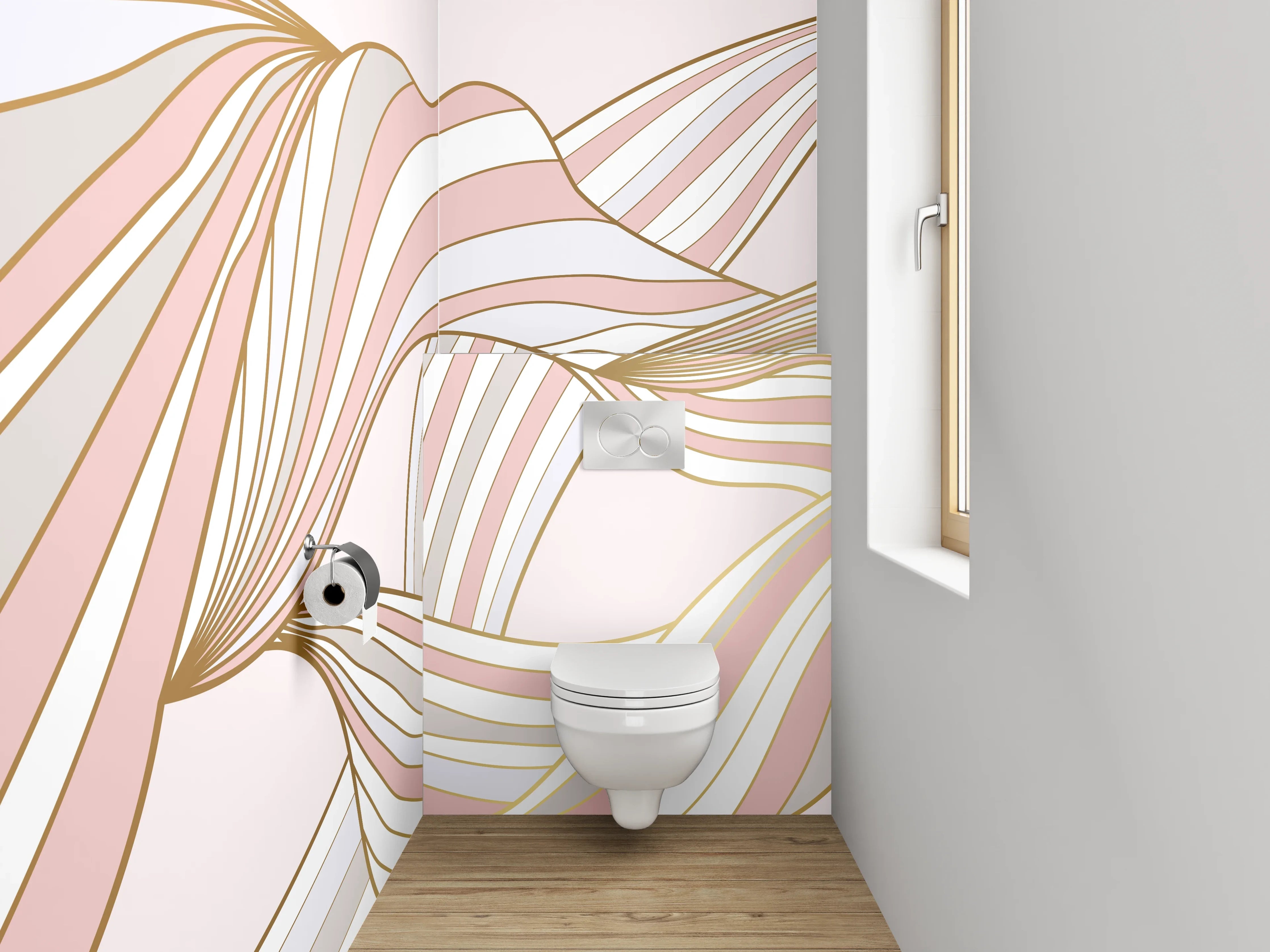 WC-Rückwand - Abstraktes Wellenmuster in Pastellfarben