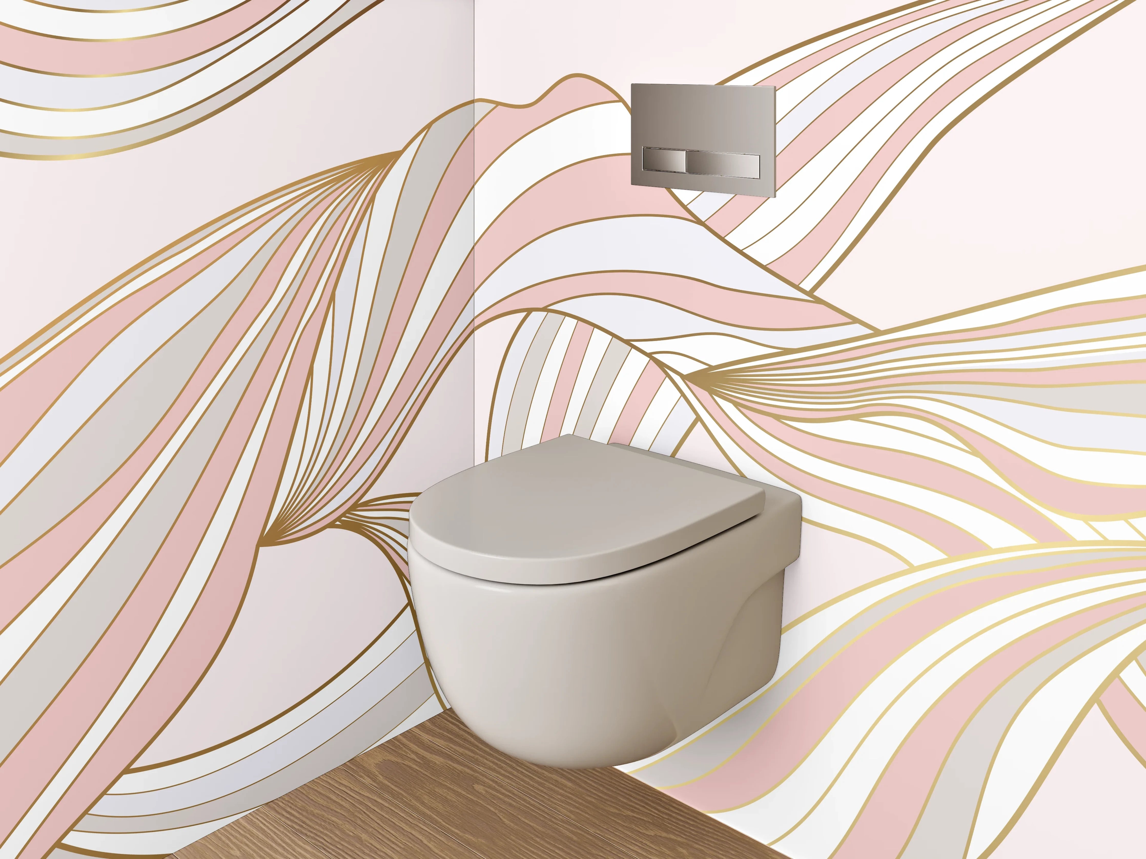 WC-Rückwand - Abstraktes Wellenmuster in Pastellfarben