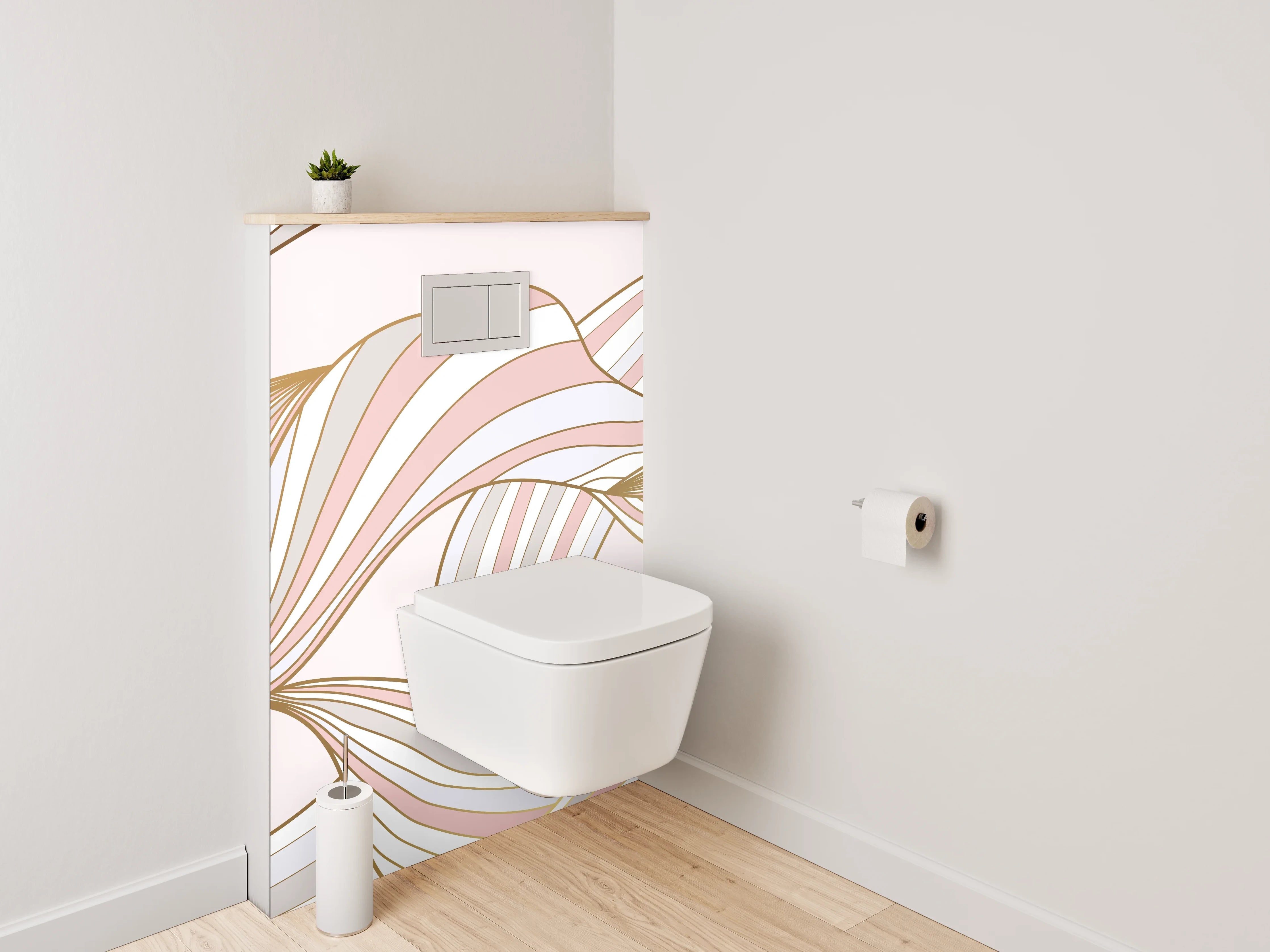 WC-Rückwand - Abstraktes Wellenmuster in Pastellfarben