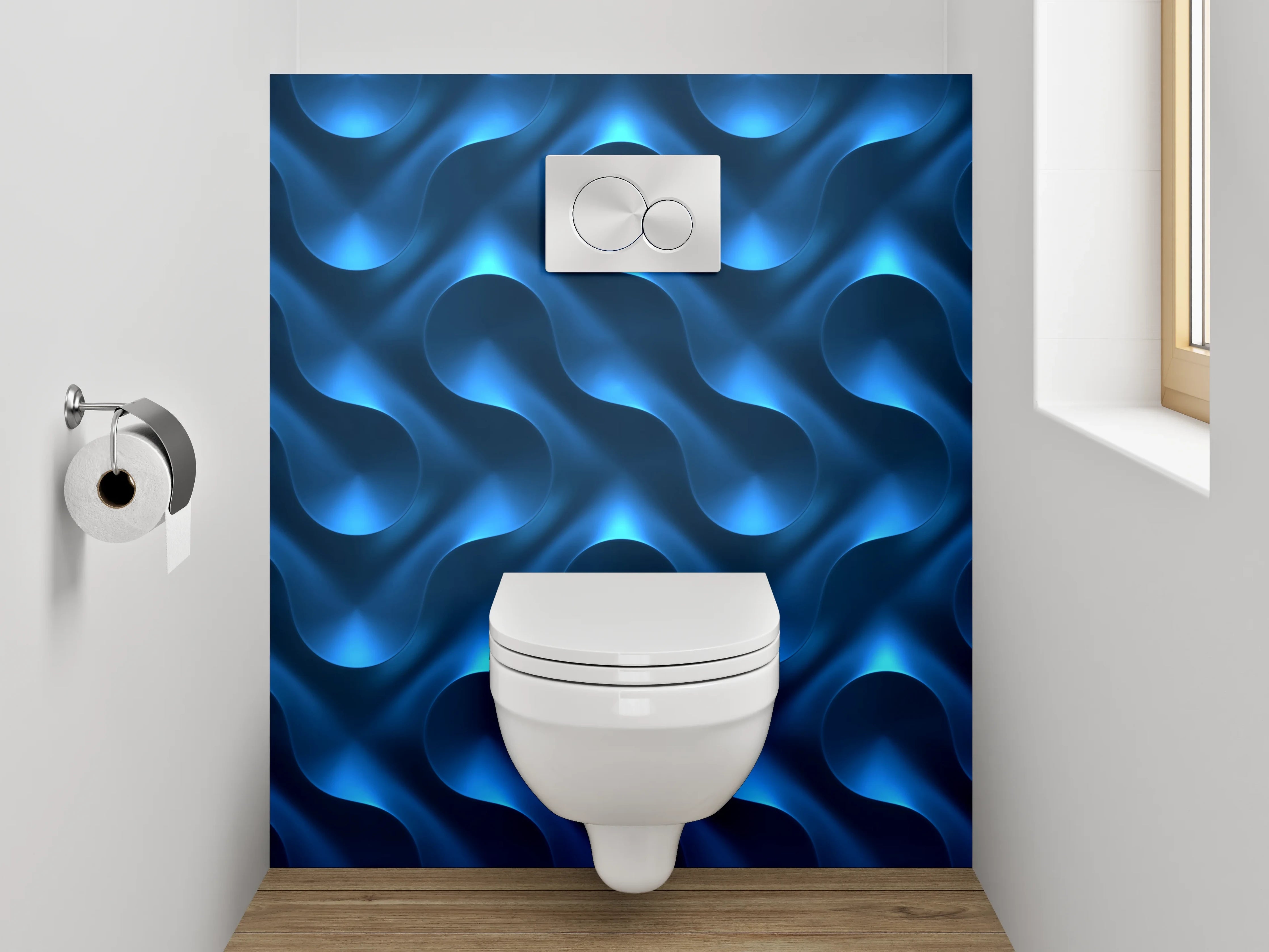 WC-Rückwand - Abstraktes blaues Wellenmuster