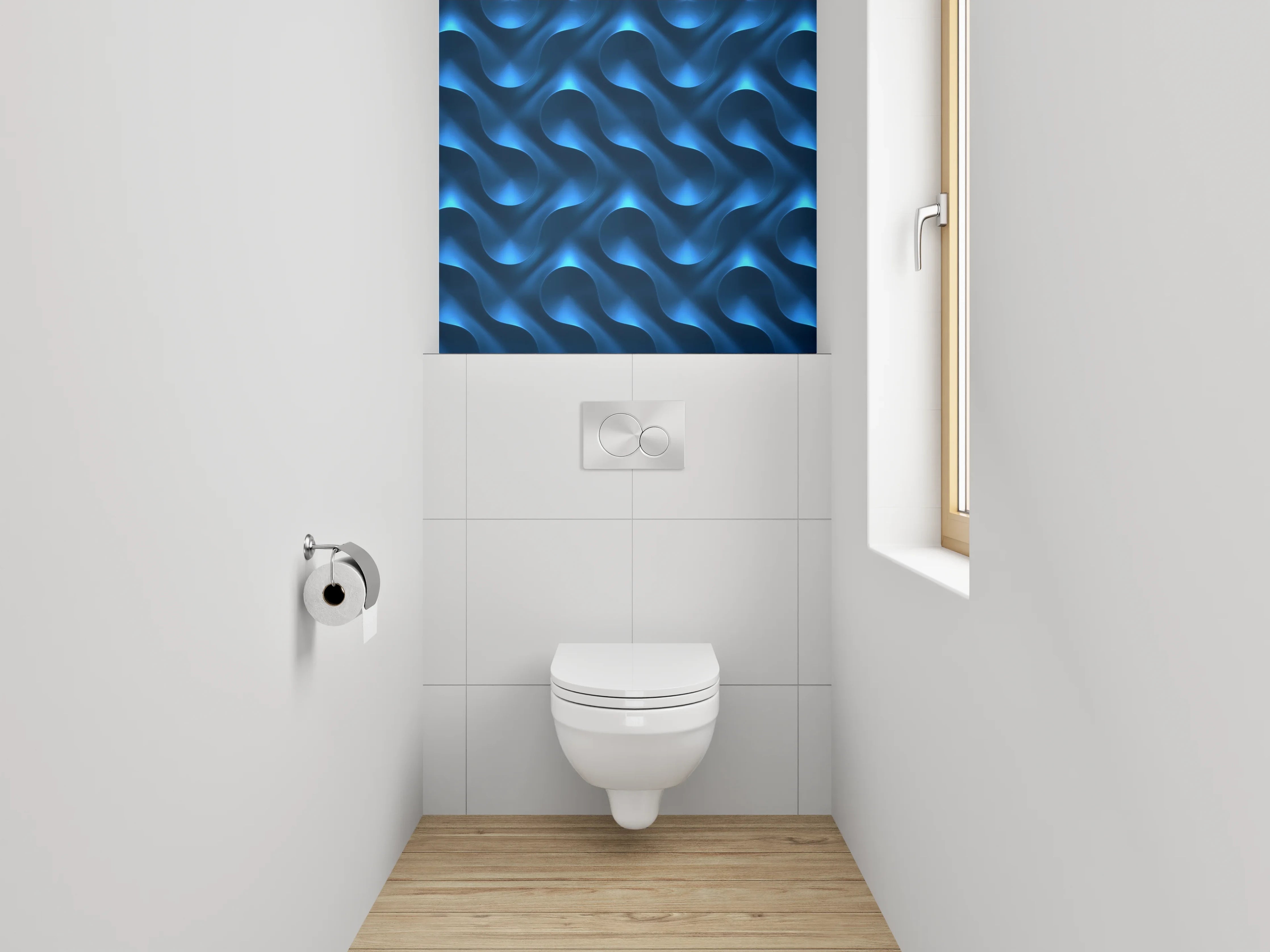 WC-Rückwand - Abstraktes blaues Wellenmuster