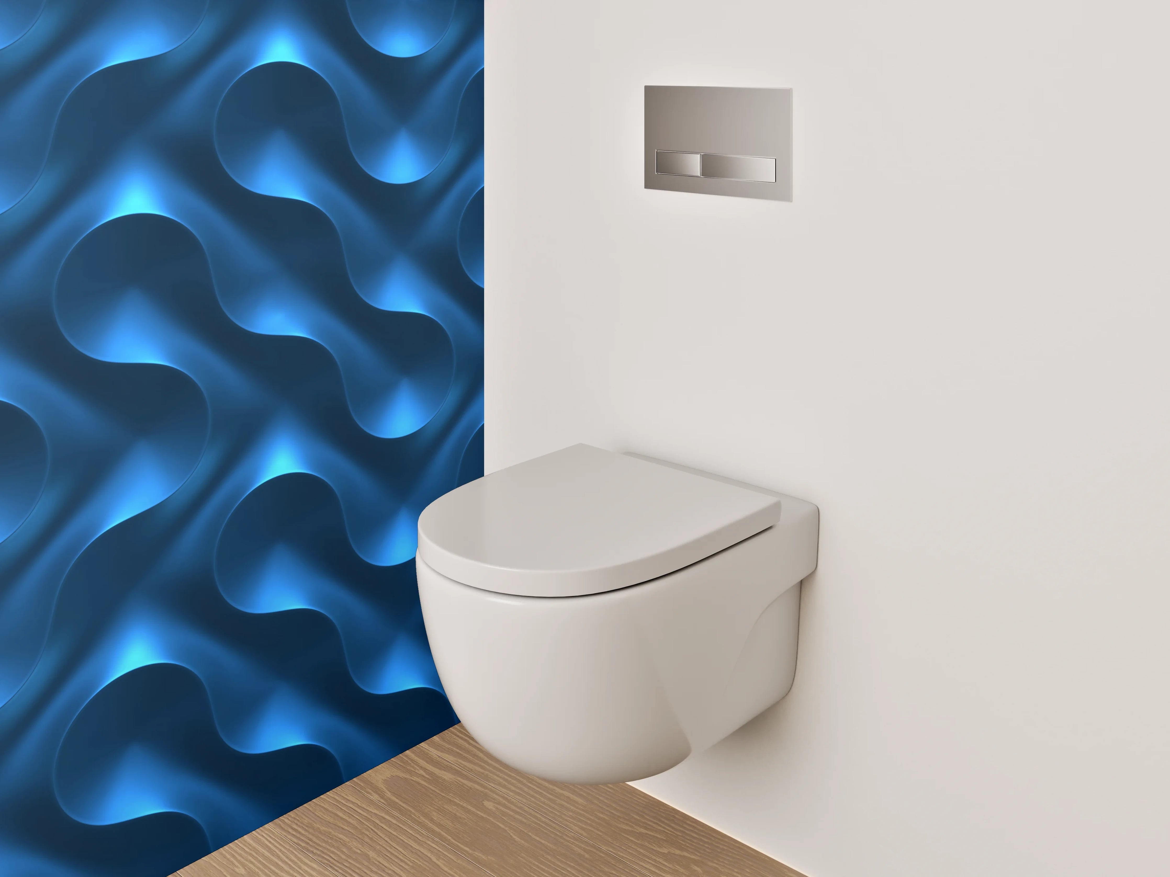 WC-Rückwand - Abstraktes blaues Wellenmuster