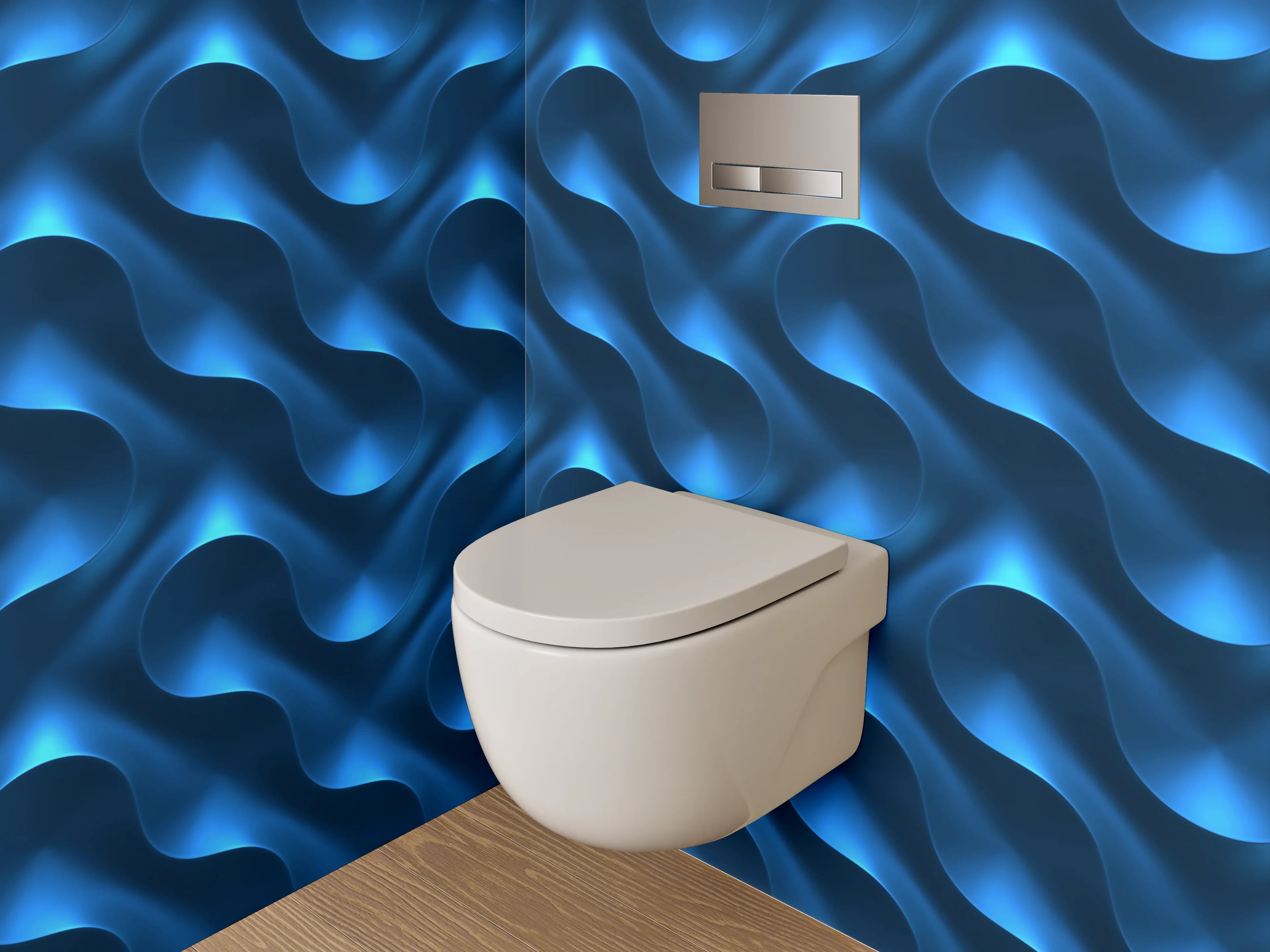 WC-Rückwand - Abstraktes blaues Wellenmuster