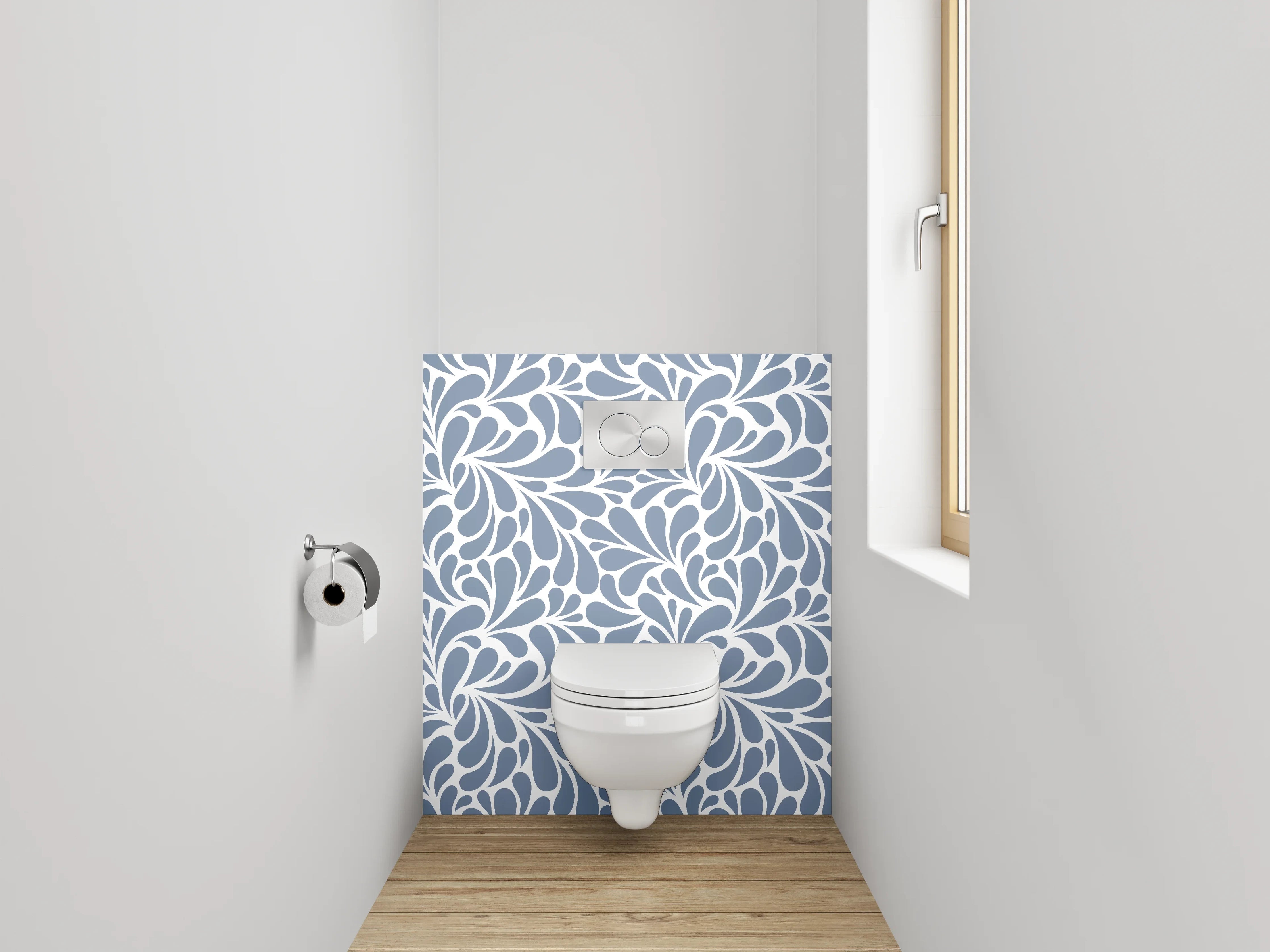 WC-Rückwand - Abstraktes florales Muster Blau Weiß