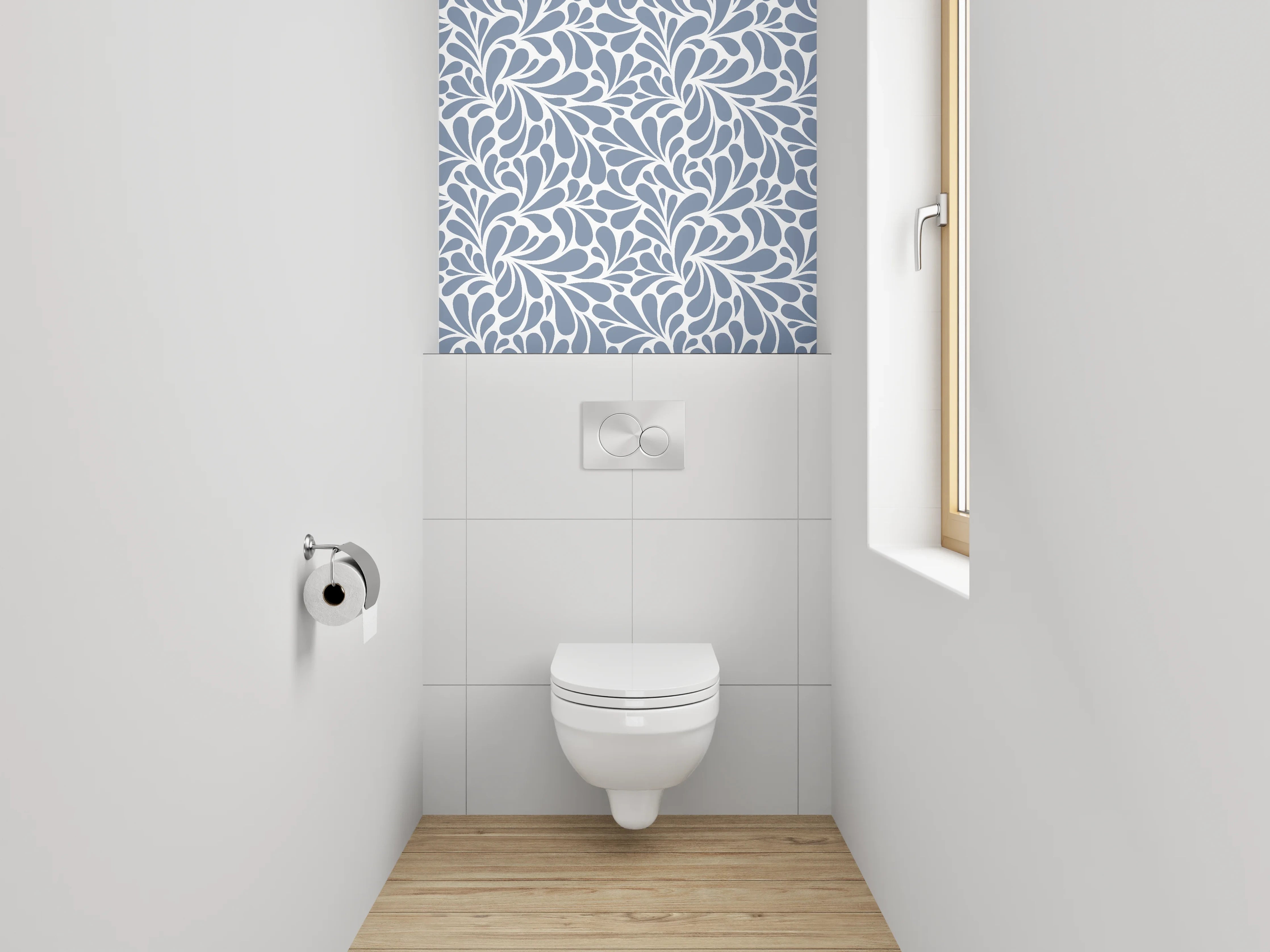 WC-Rückwand - Abstraktes florales Muster Blau Weiß