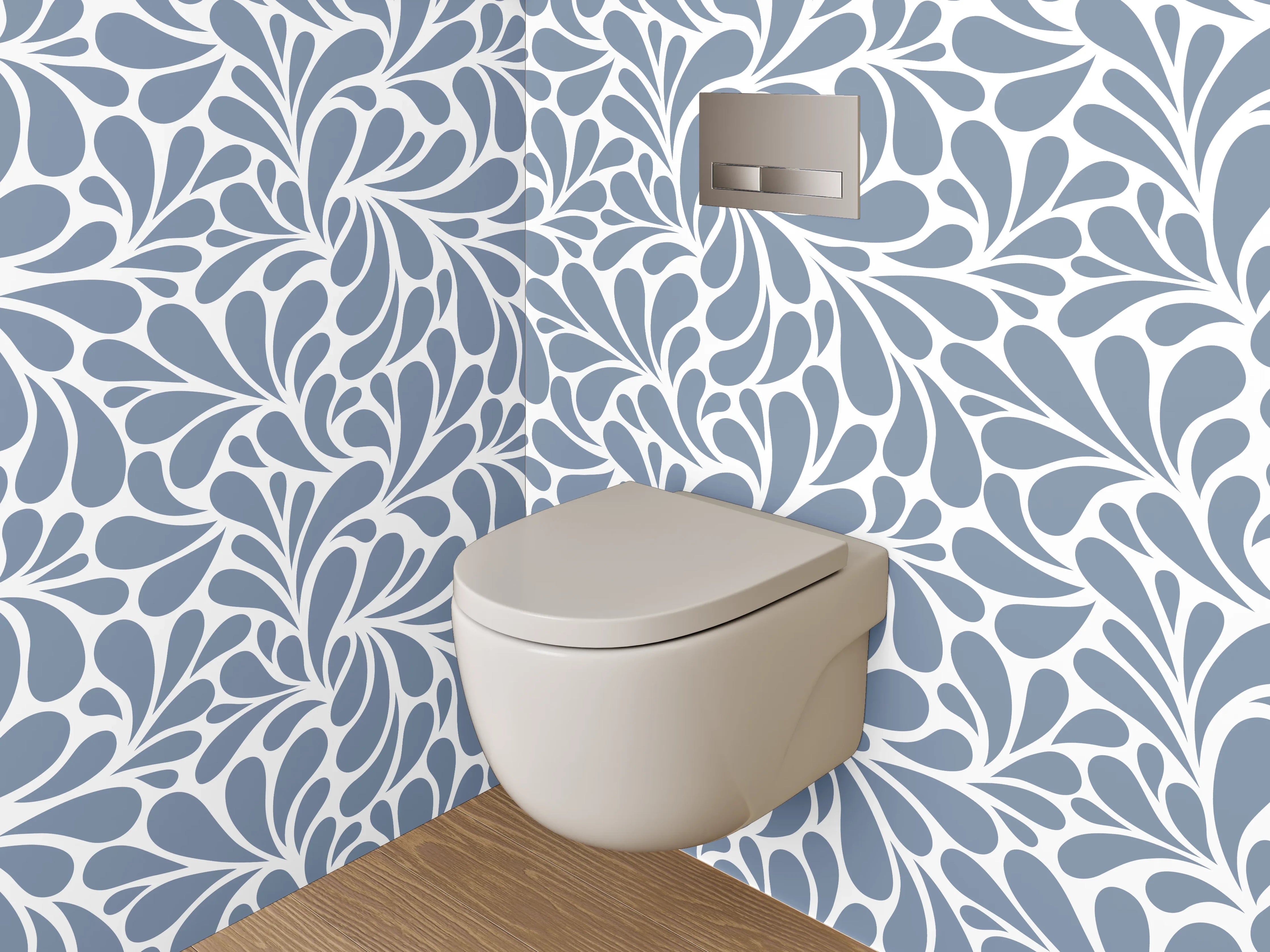 WC-Rückwand - Abstraktes florales Muster Blau Weiß