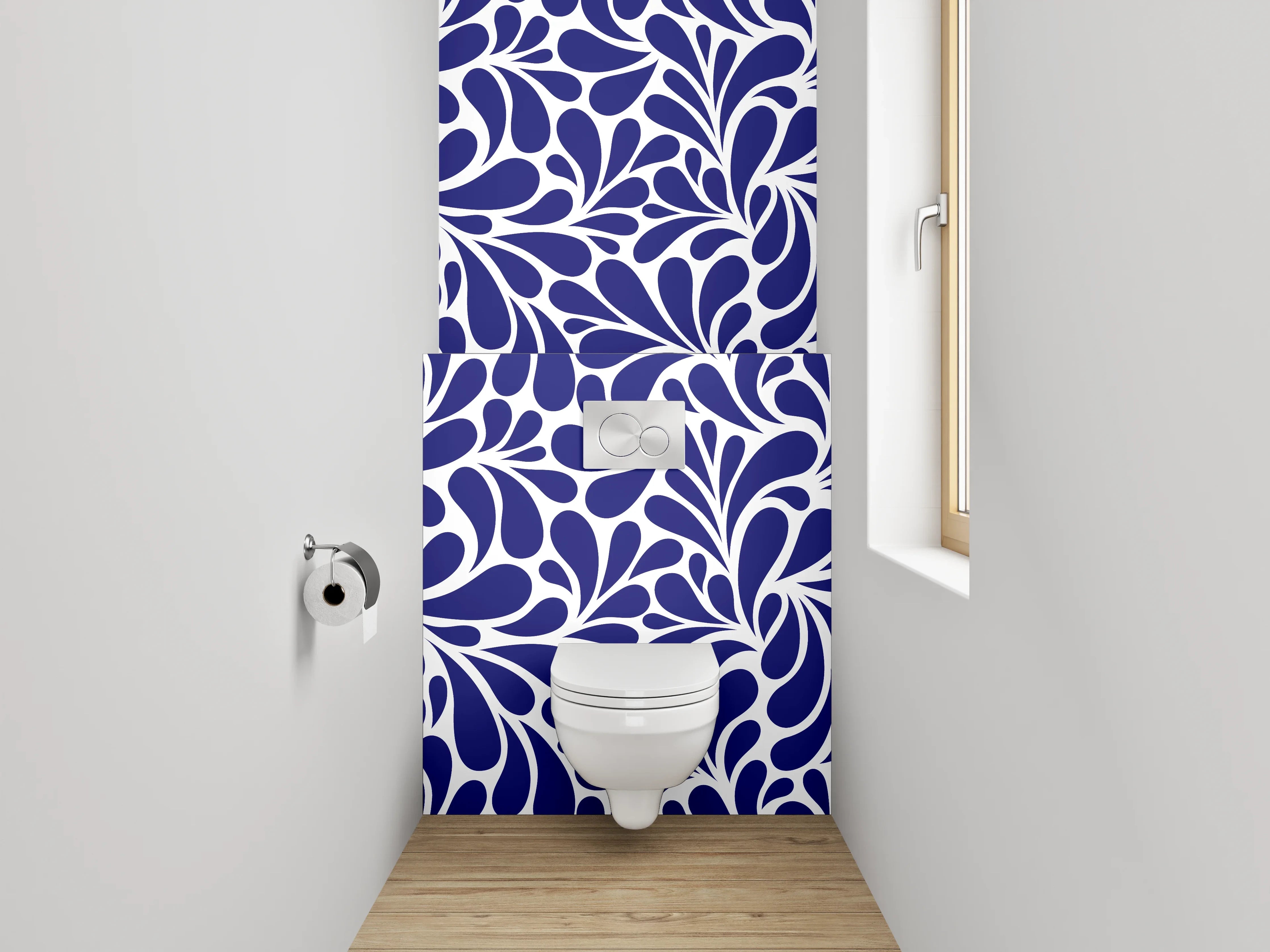 WC-Rückwand - Abstraktes florales Muster Dunkelblau Weiß