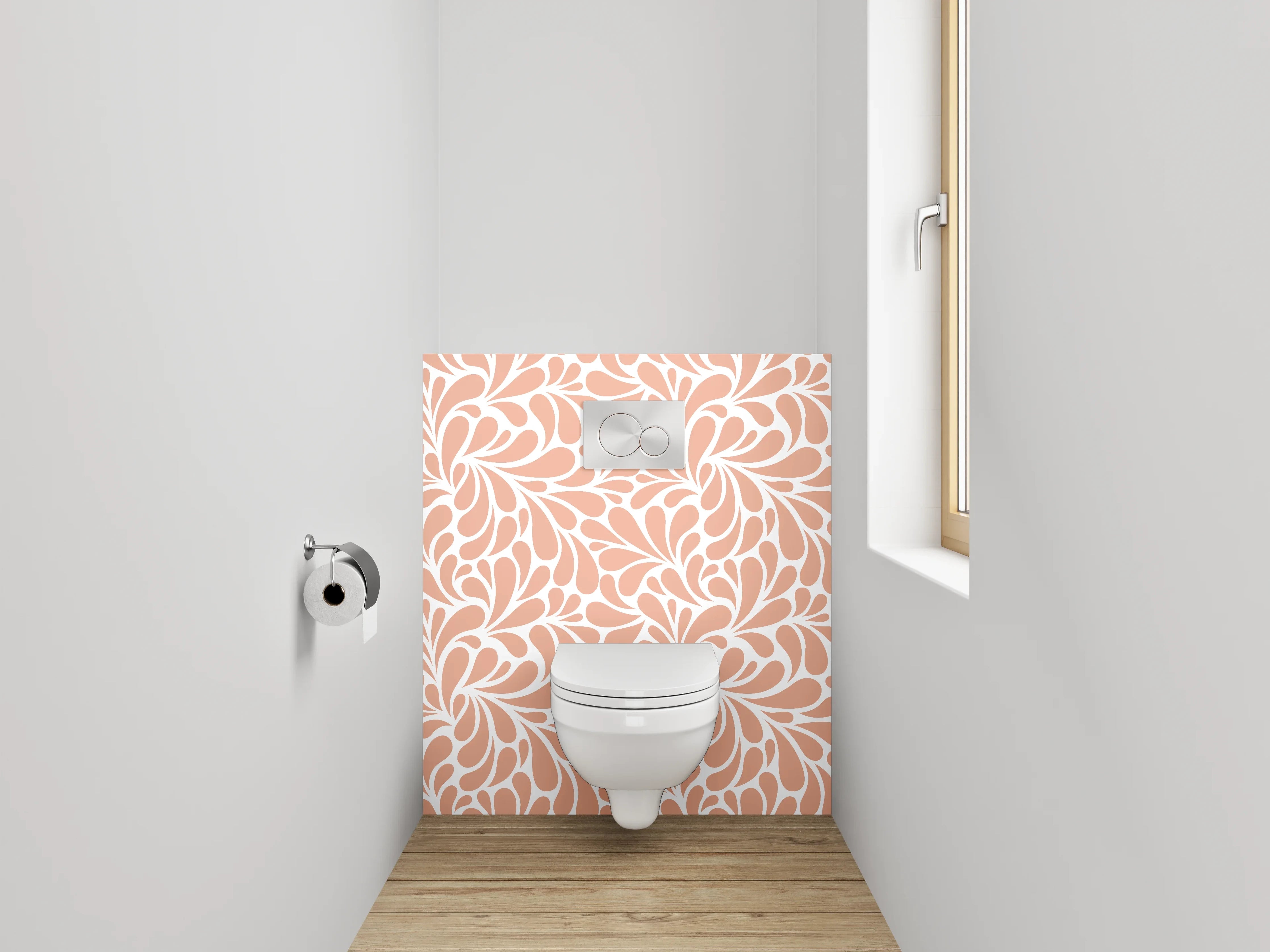 WC-Rückwand - Abstraktes florales Muster Orange Weiß
