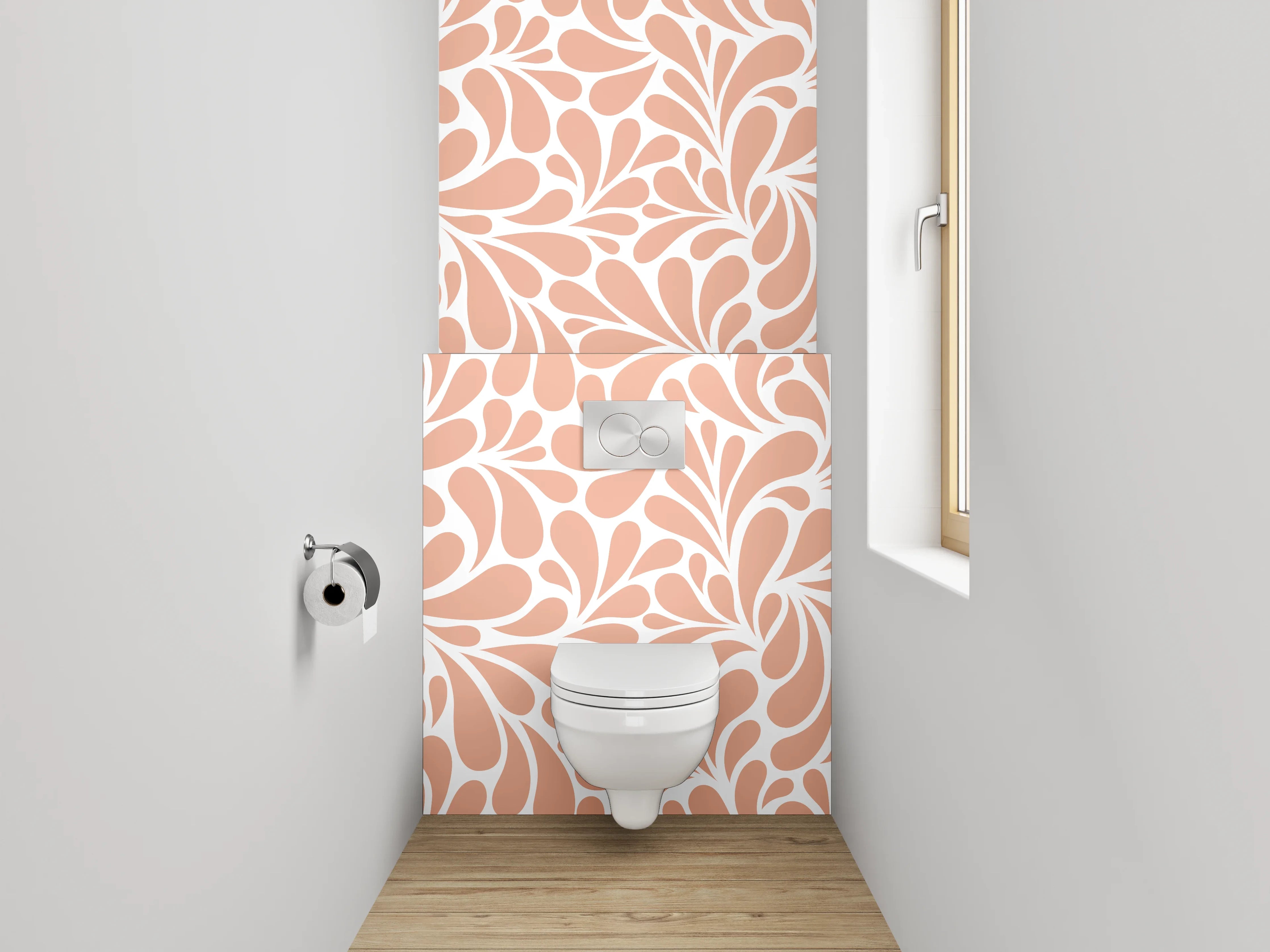 WC-Rückwand - Abstraktes florales Muster Orange Weiß