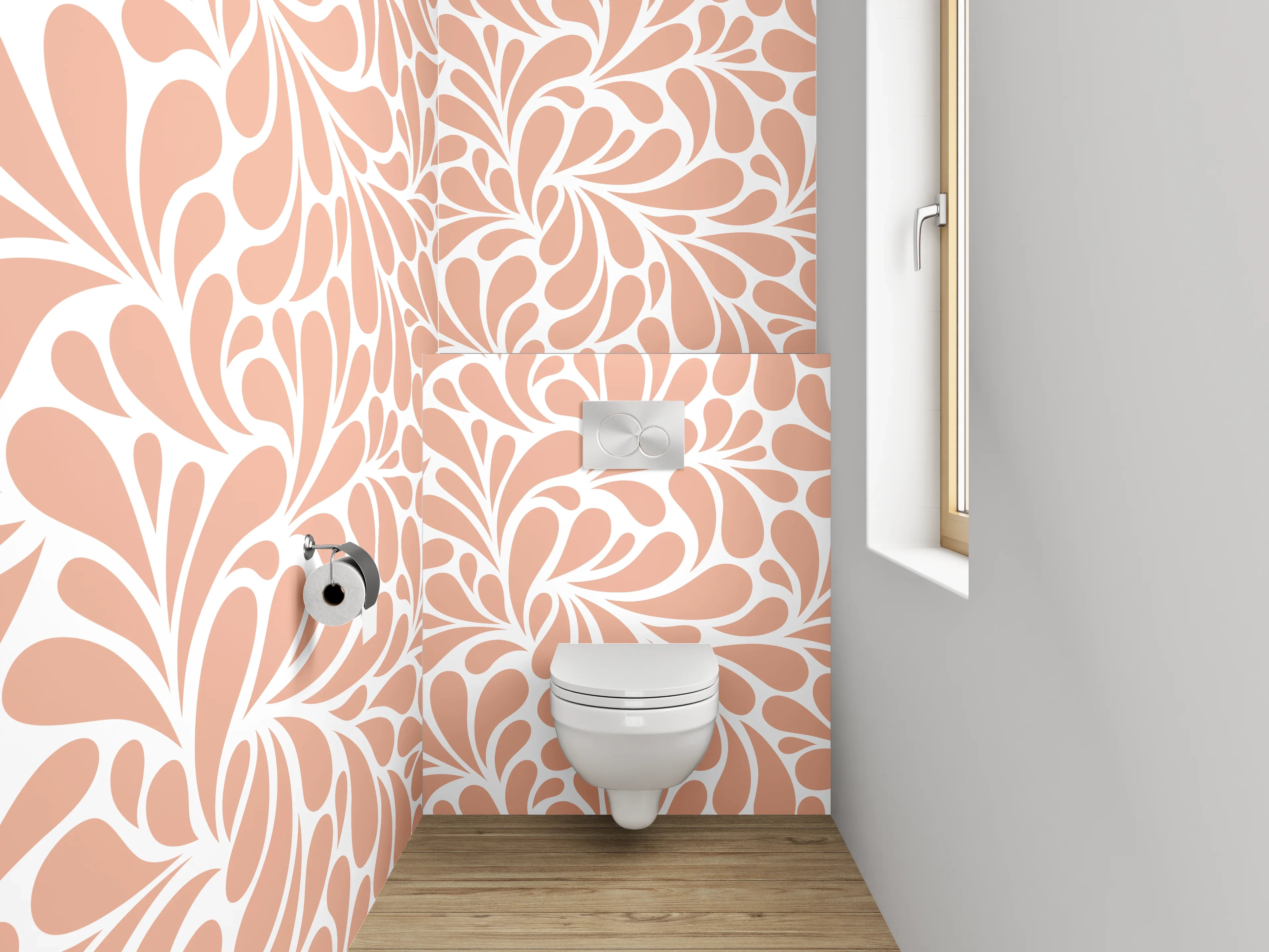 WC-Rückwand - Abstraktes florales Muster Orange Weiß