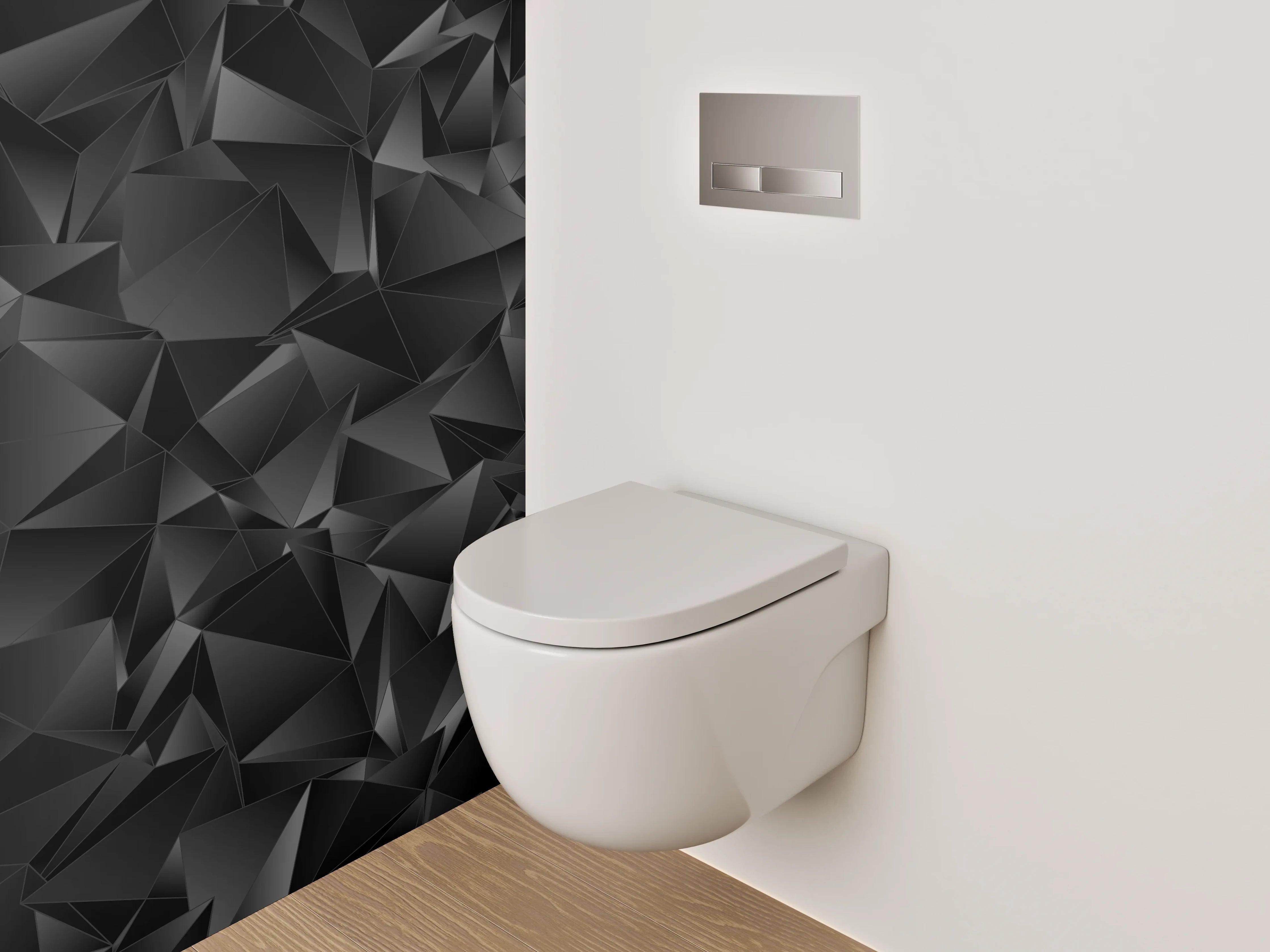 WC-Rückwand - Abstraktes schwarzes 3D-Polygon-Muster