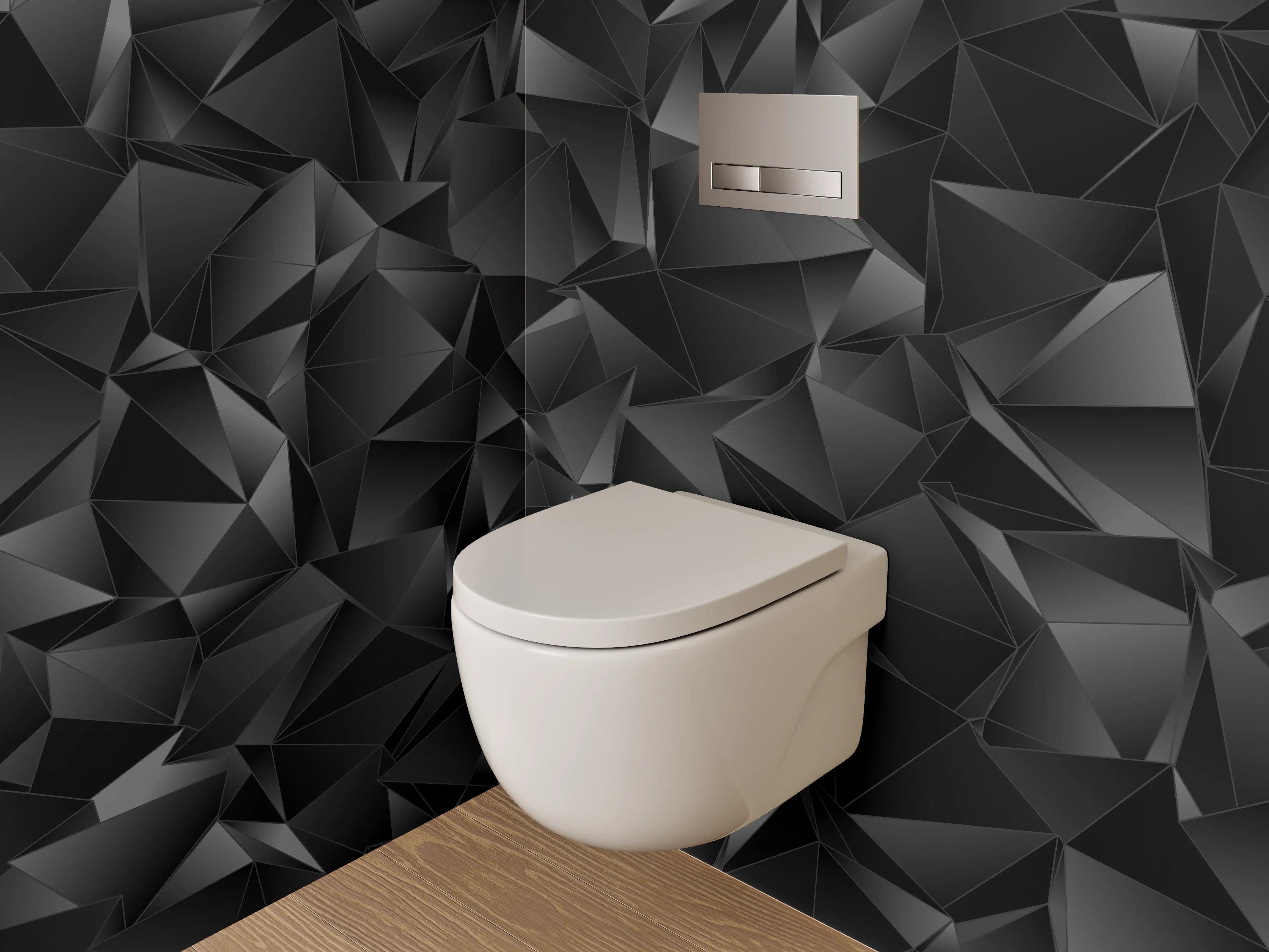 WC-Rückwand - Abstraktes schwarzes 3D-Polygon-Muster