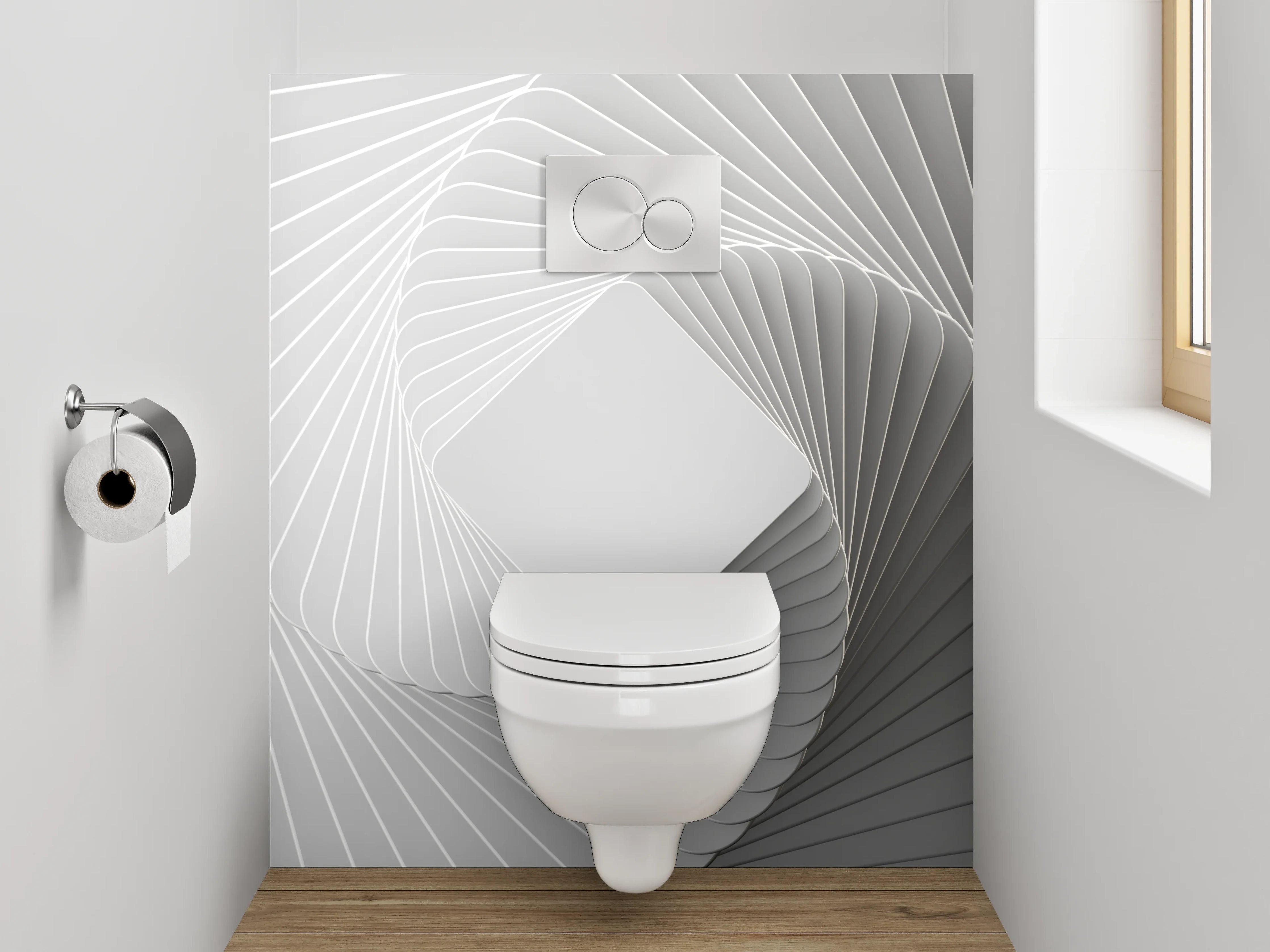 WC-Rückwand - Abstraktes weiß-graues Spiralmuster
