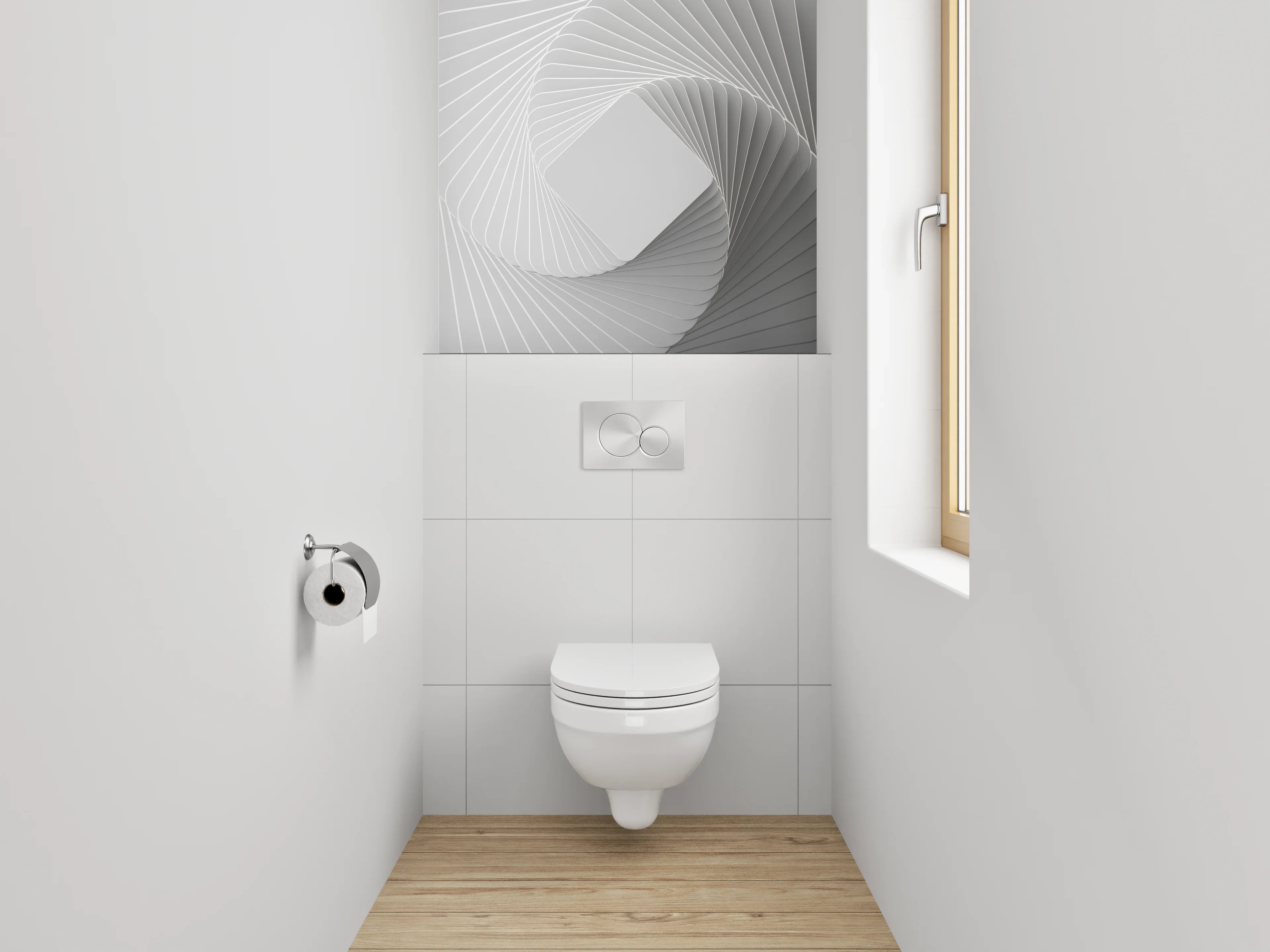WC-Rückwand - Abstraktes weiß-graues Spiralmuster