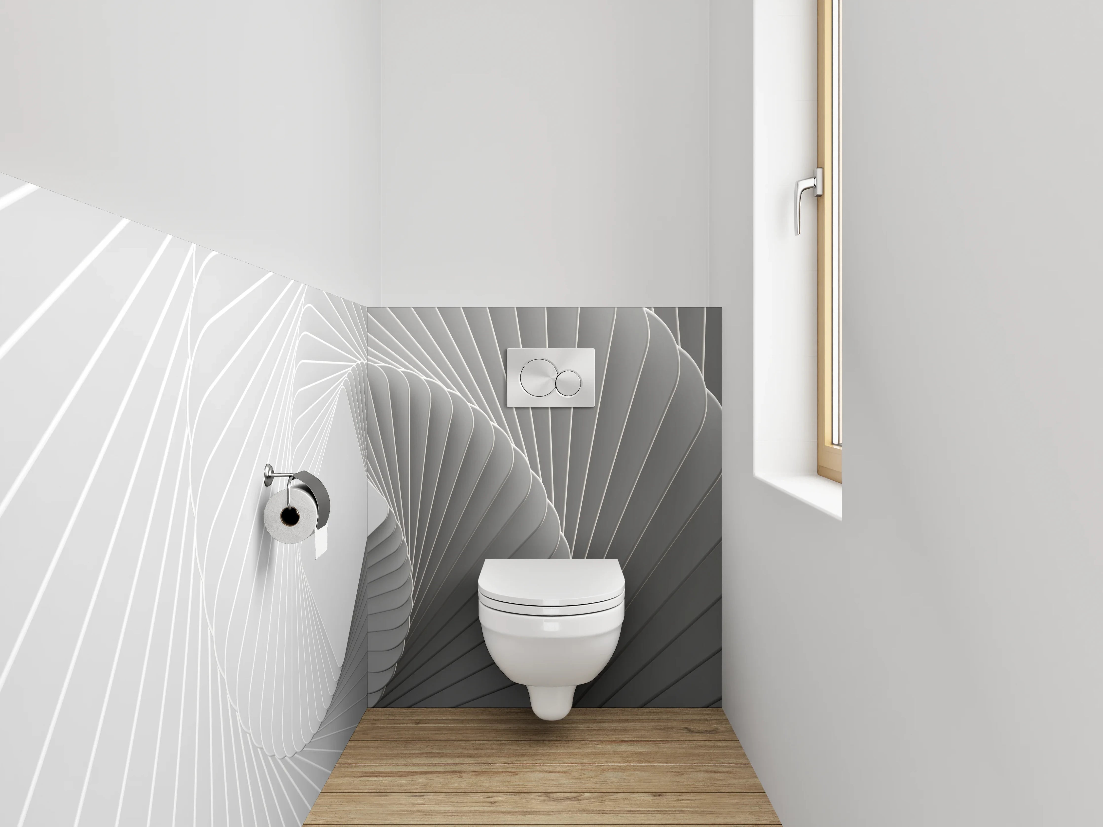 WC-Rückwand - Abstraktes weiß-graues Spiralmuster