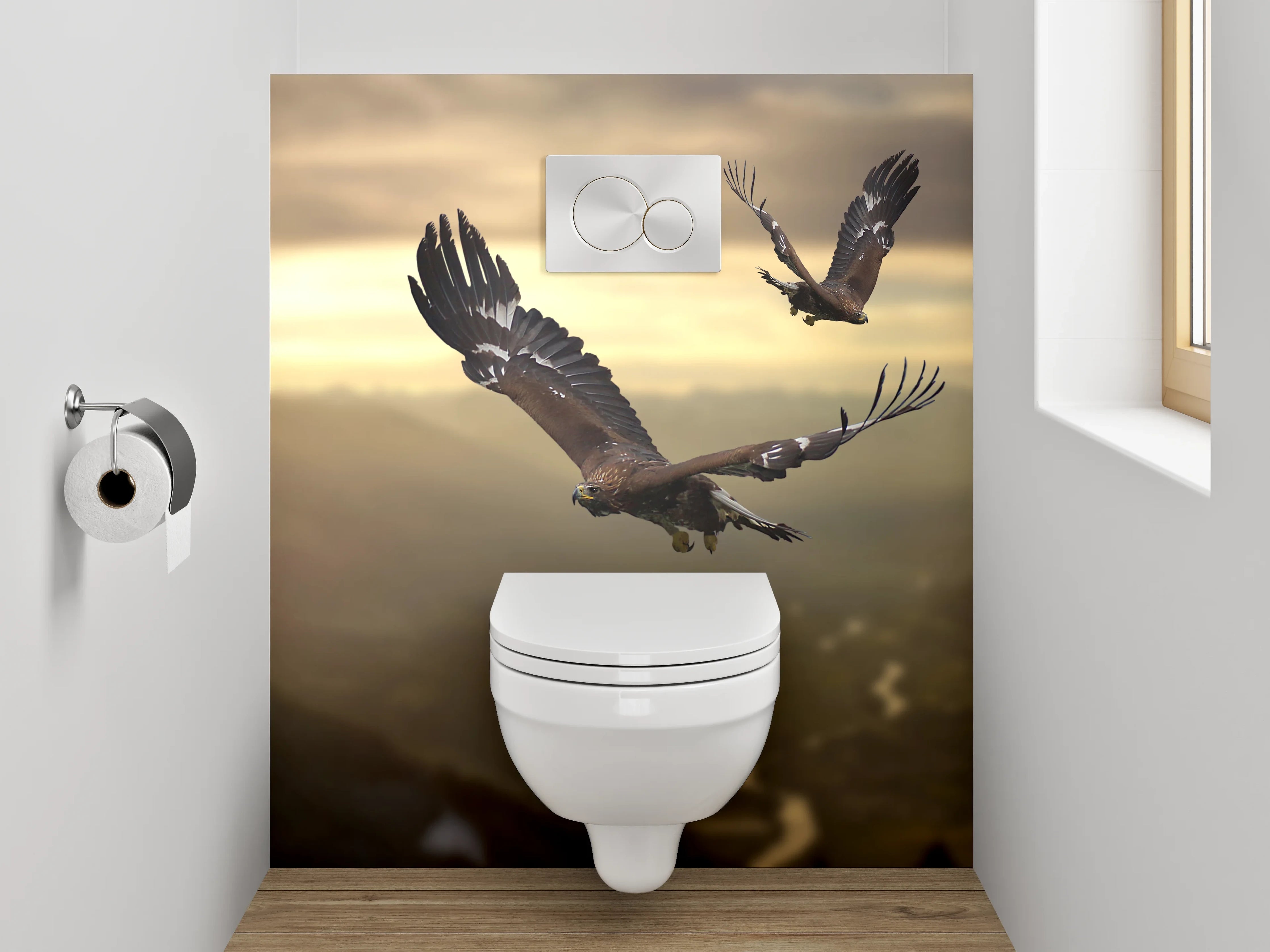 WC-Rückwand - Adlerflug im Sonnenuntergang