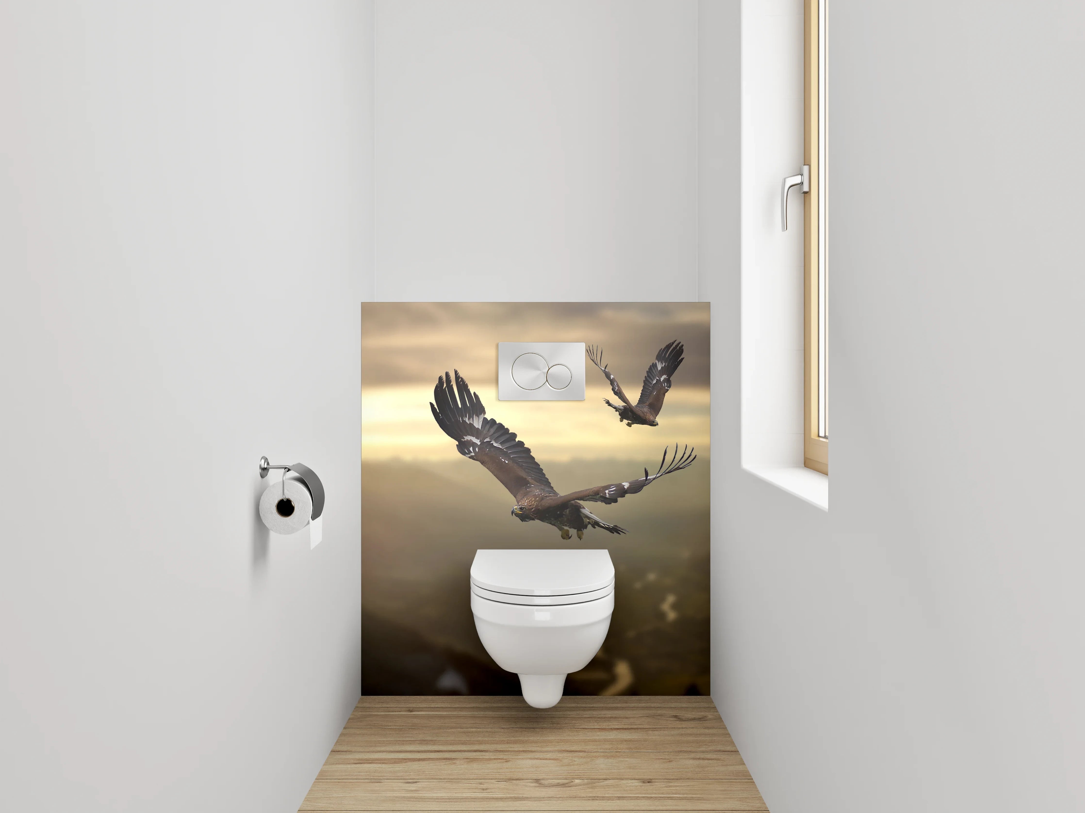 WC-Rückwand - Adlerflug im Sonnenuntergang