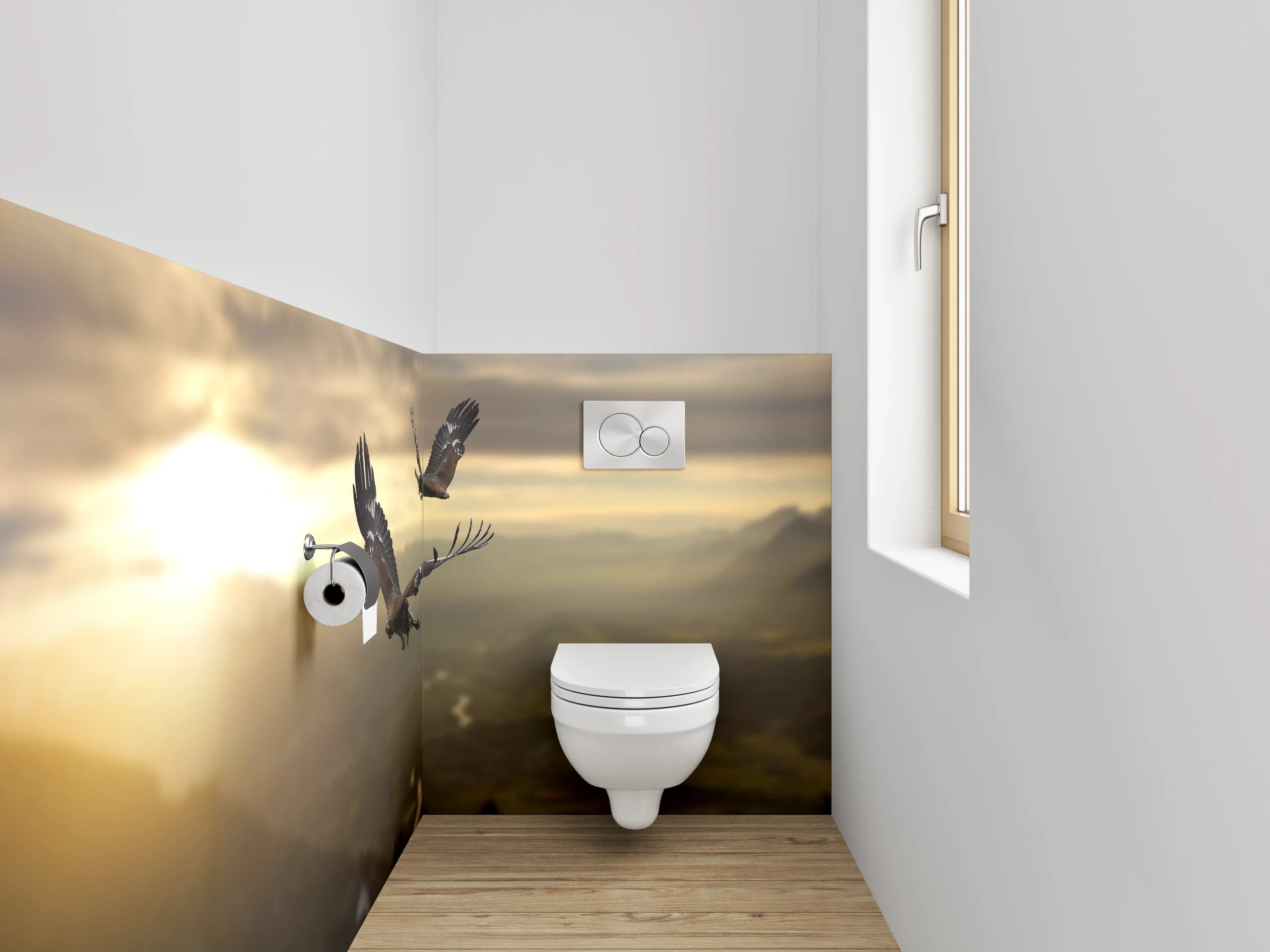 WC-Rückwand - Adlerflug im Sonnenuntergang