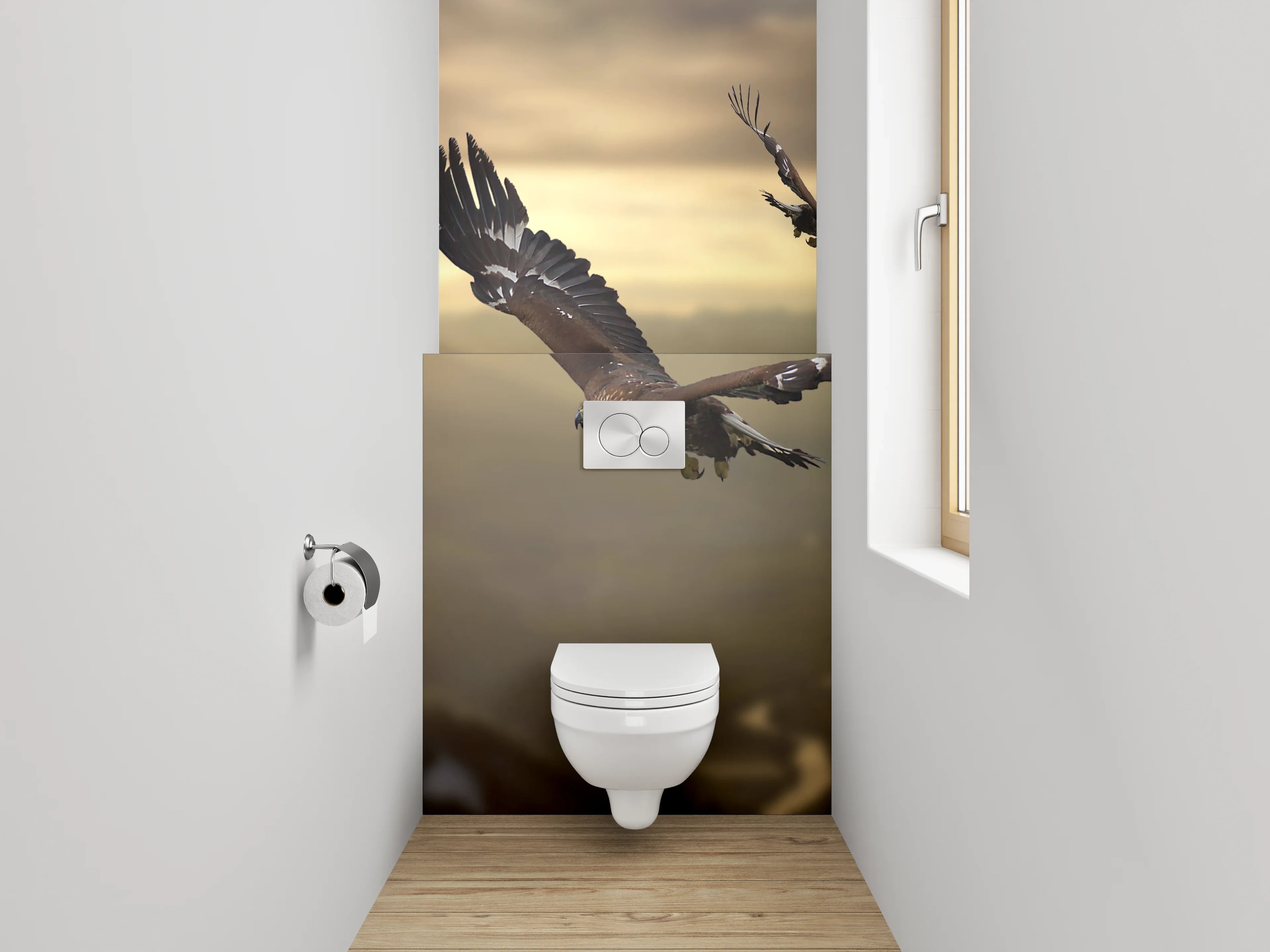 WC-Rückwand - Adlerflug im Sonnenuntergang
