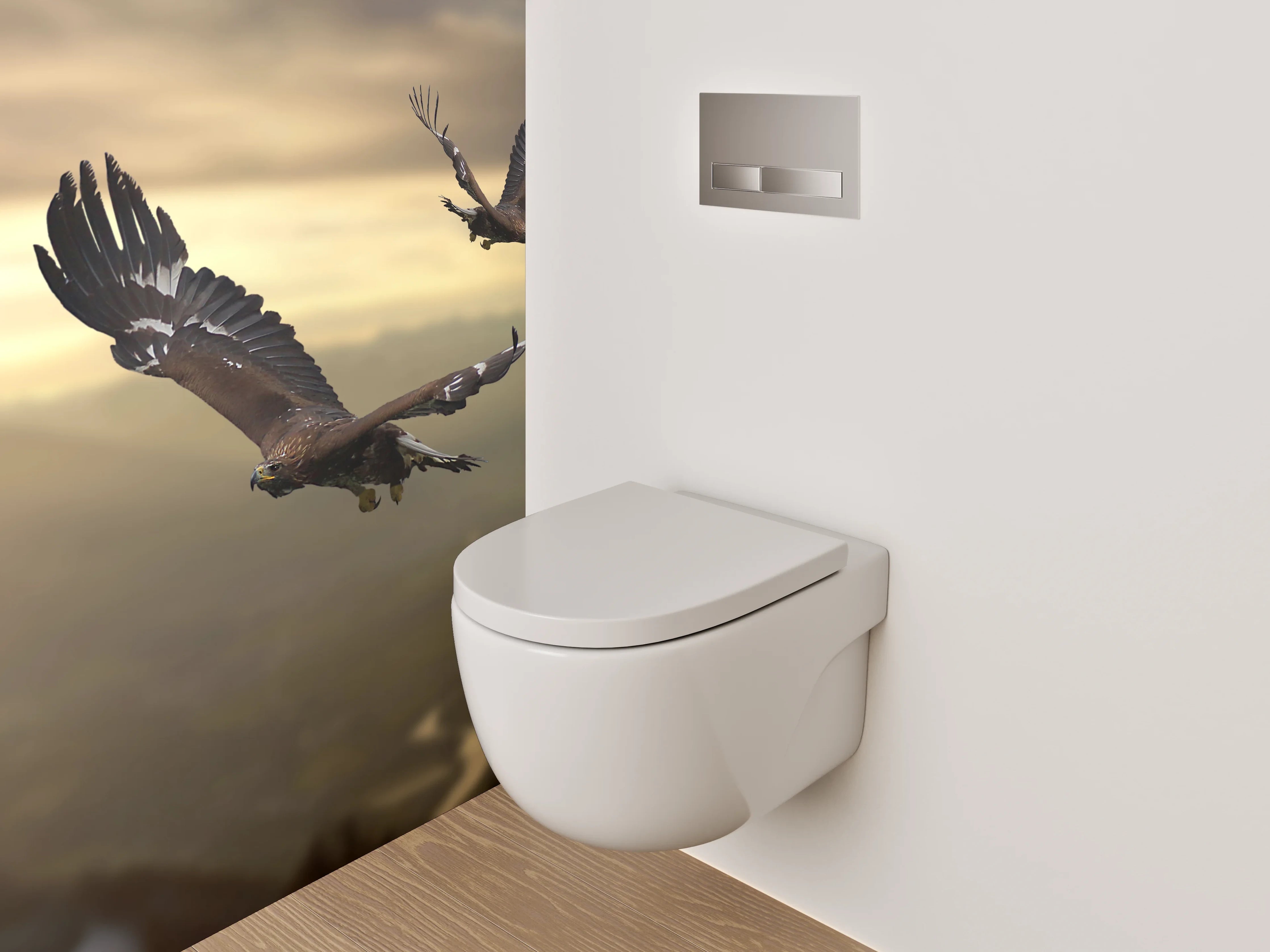 WC-Rückwand - Adlerflug im Sonnenuntergang