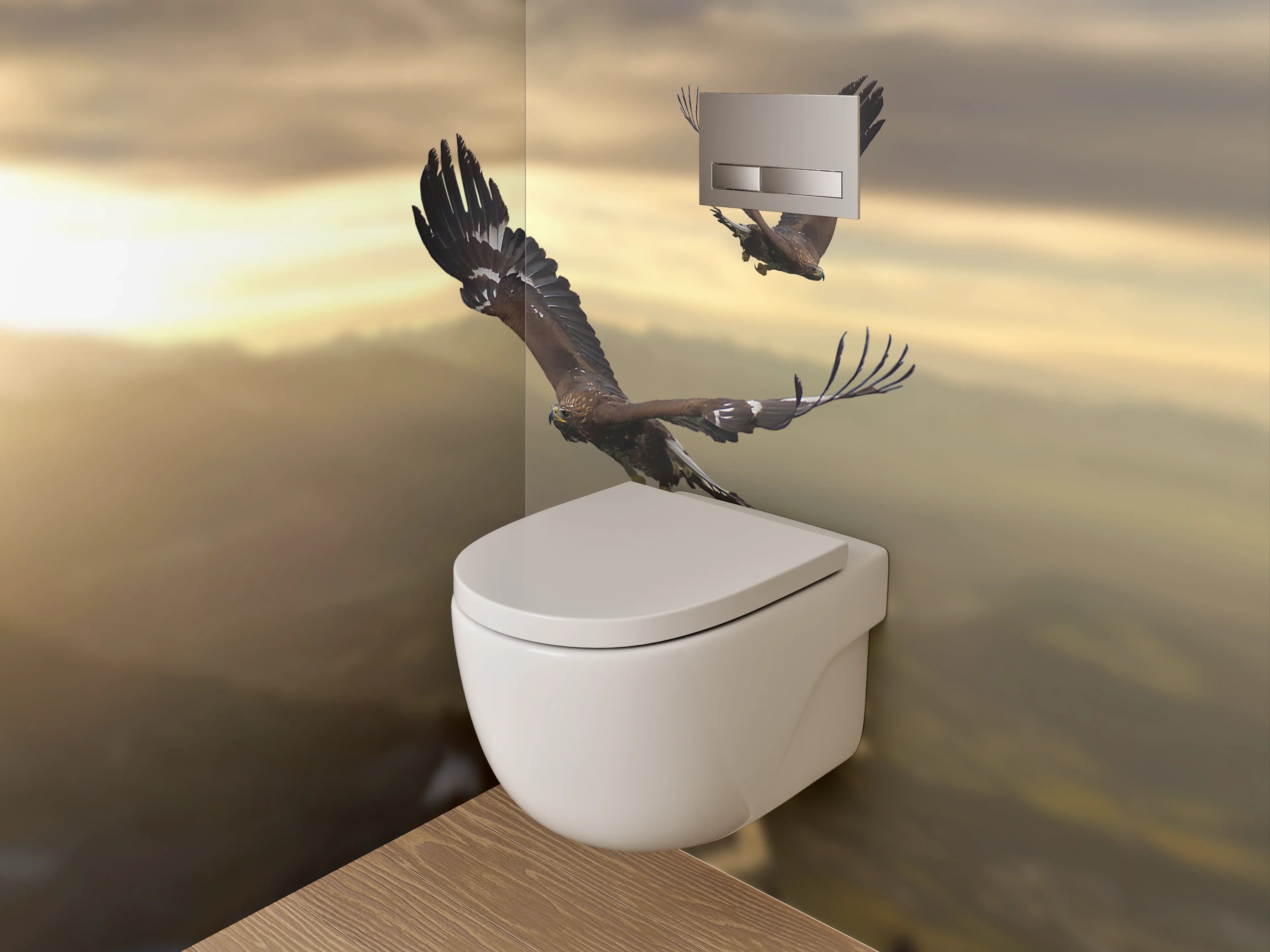 WC-Rückwand - Adlerflug im Sonnenuntergang