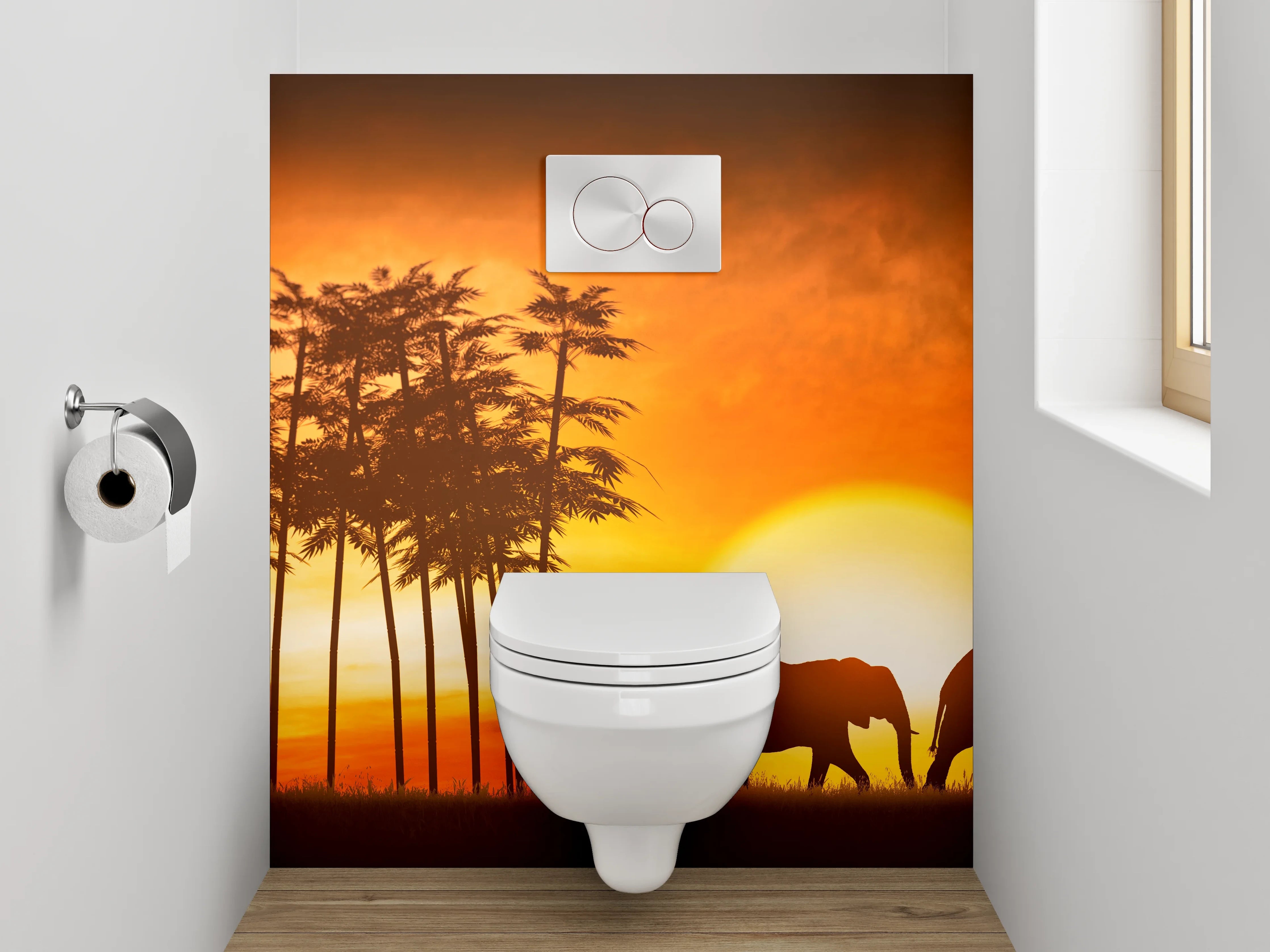 WC-Rückwand - Afrikanische Elefanten bei Sonnenuntergang