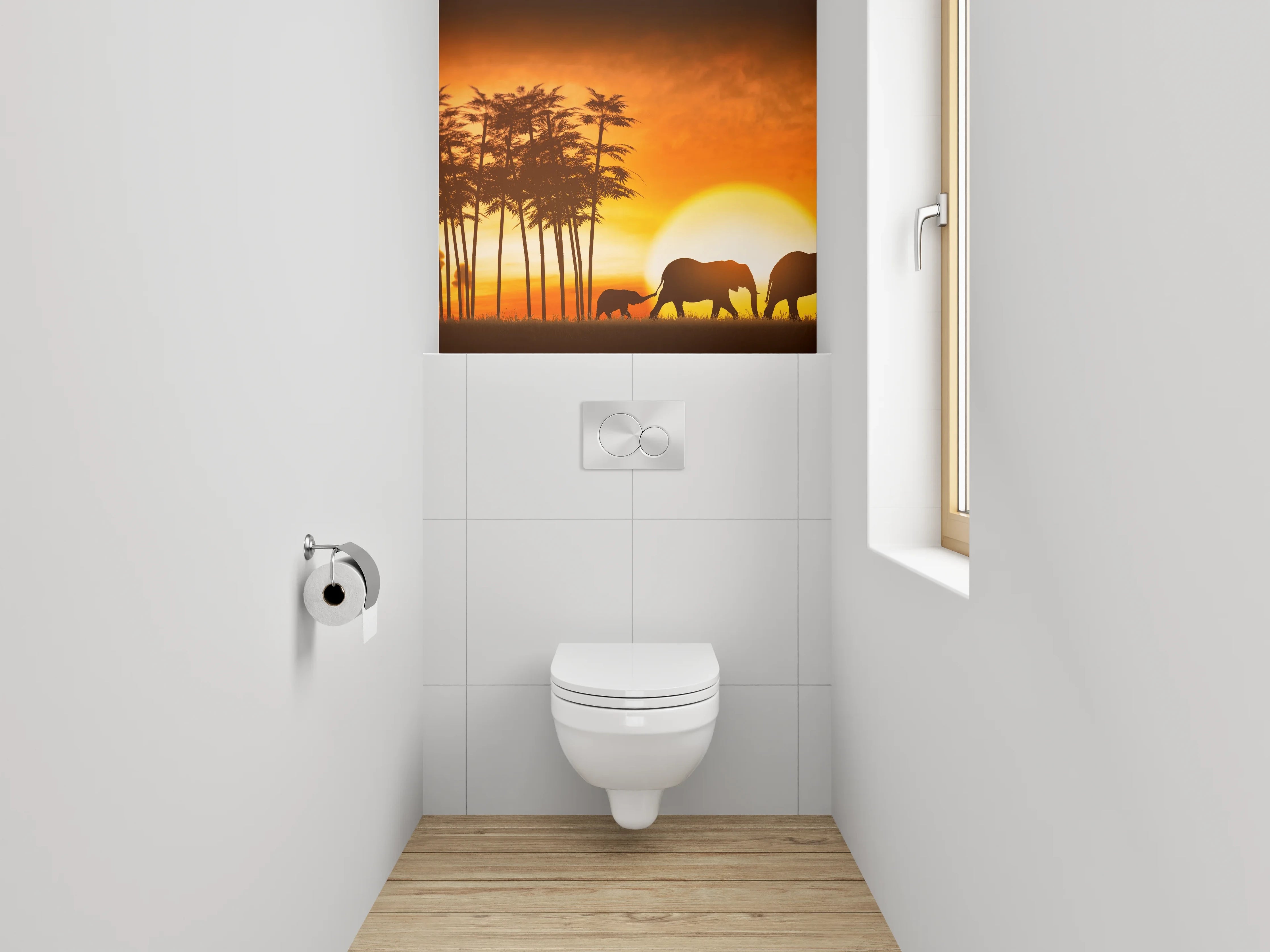 WC-Rückwand - Afrikanische Elefanten bei Sonnenuntergang
