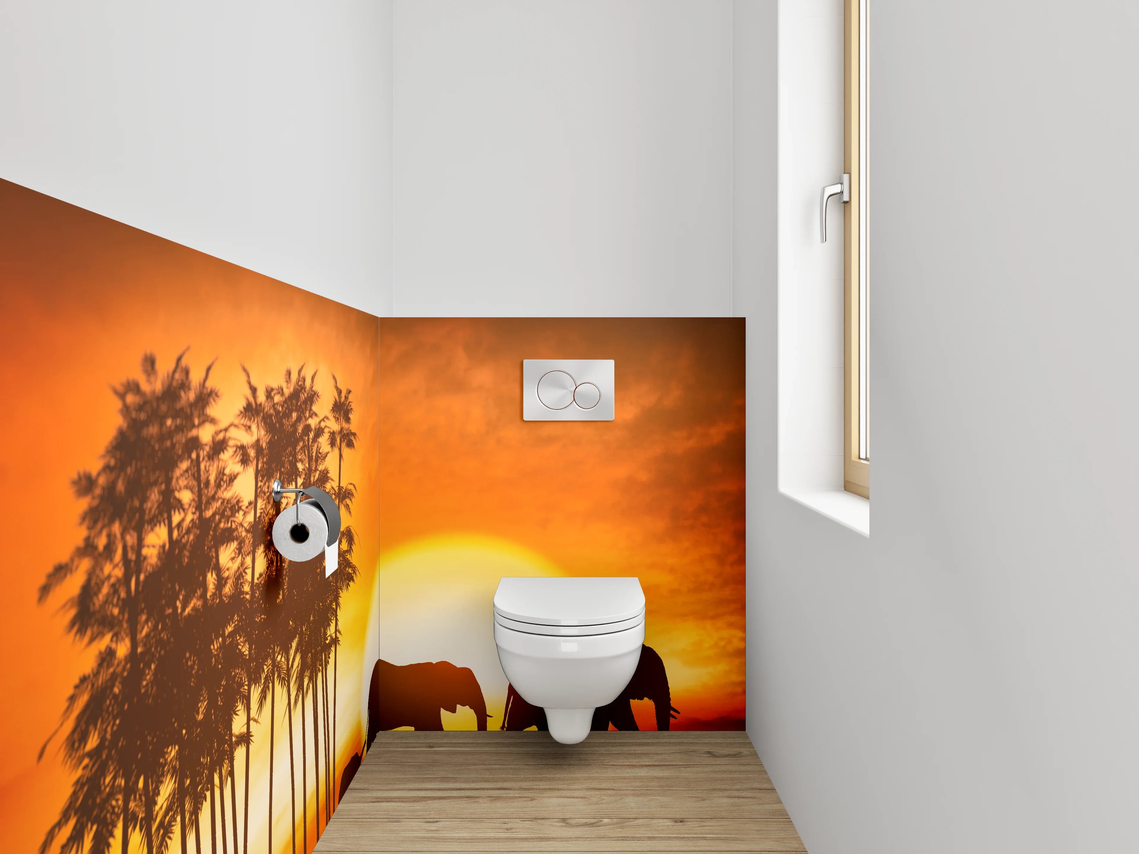 WC-Rückwand - Afrikanische Elefanten bei Sonnenuntergang